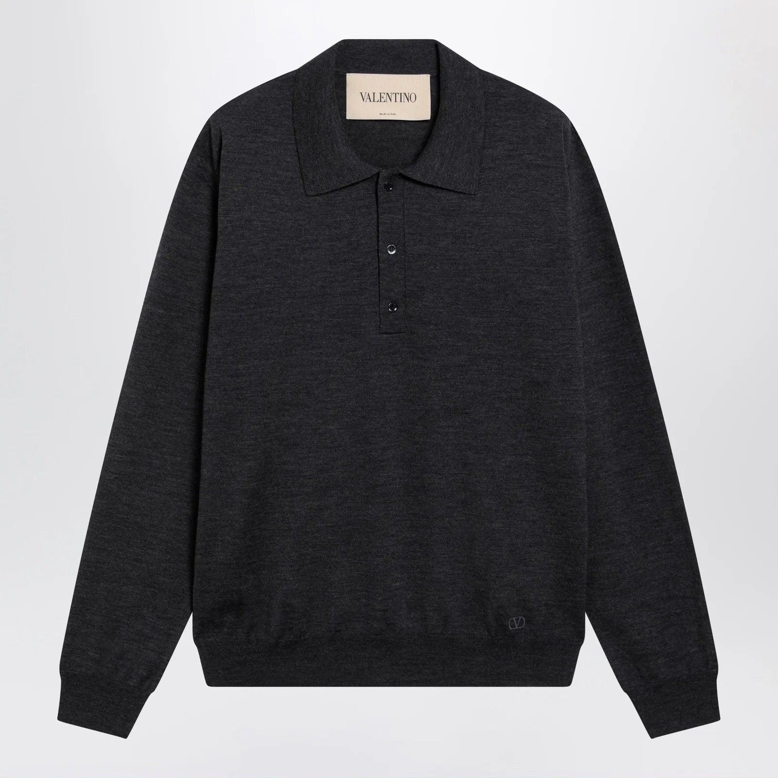 Valentino Wool polo shirt with VLogo embroidery in anthracite