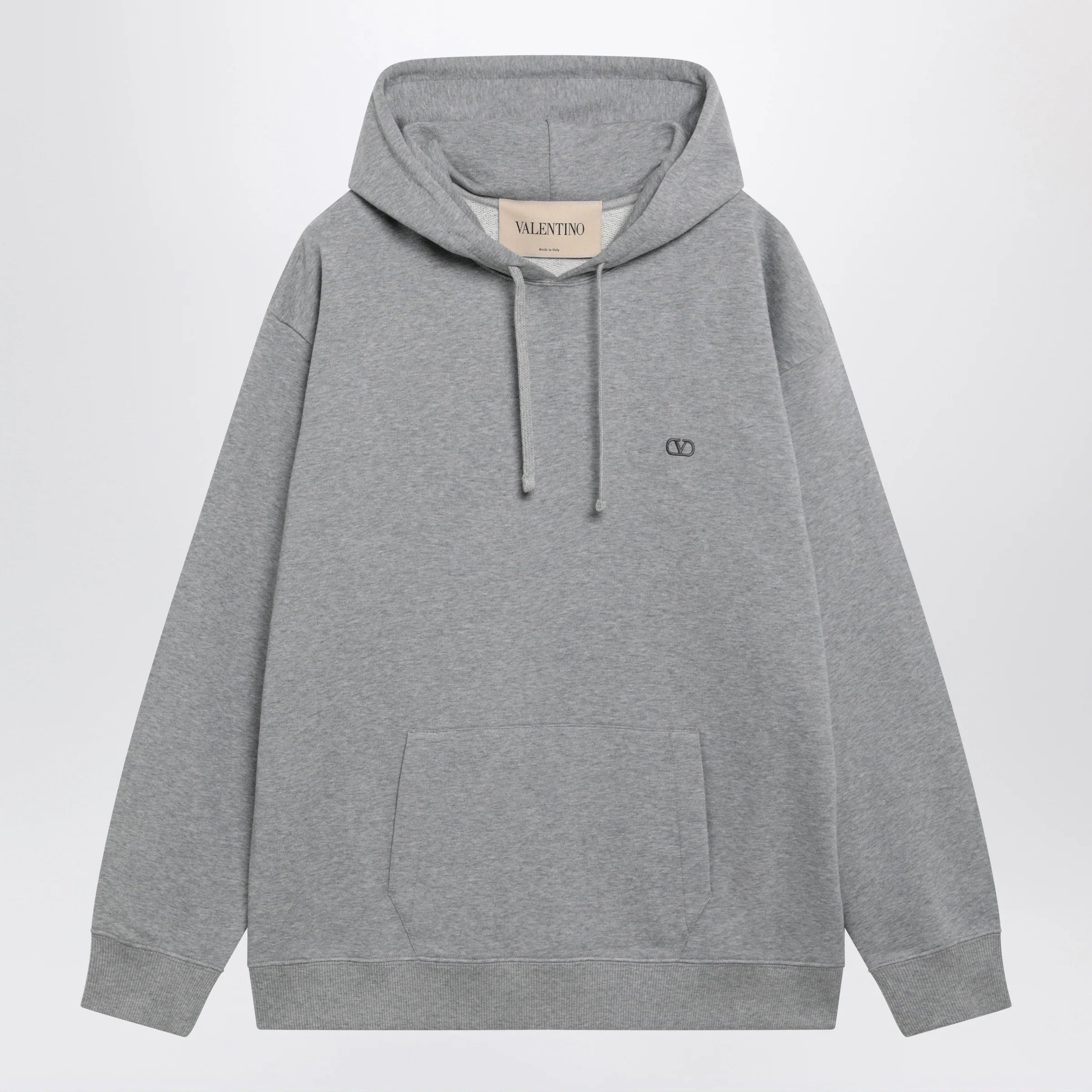 Valentino Mélange gray hoodie with Vlogo embroidery