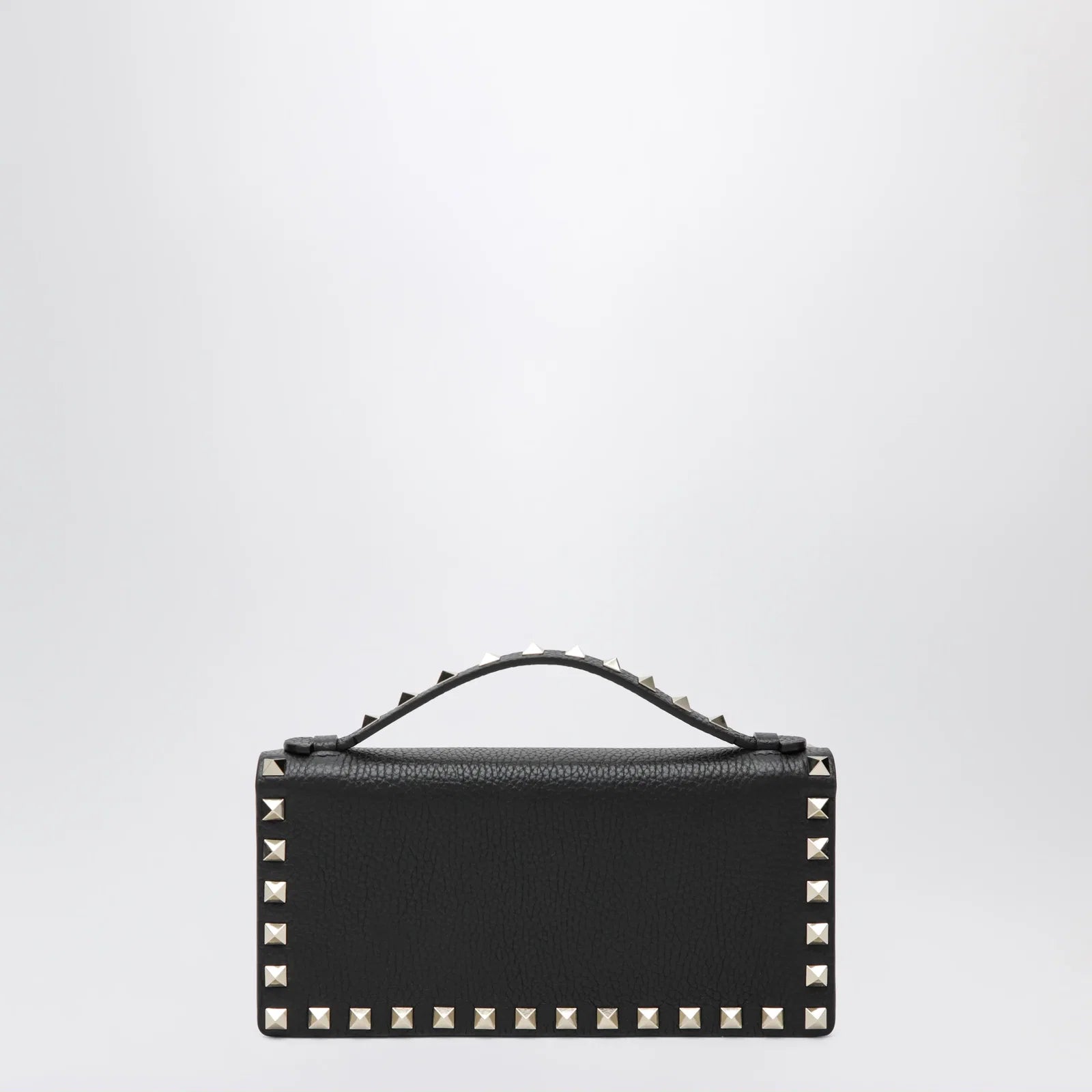 Valentino Garavani Black Rockstud Leather Wallet with Chain