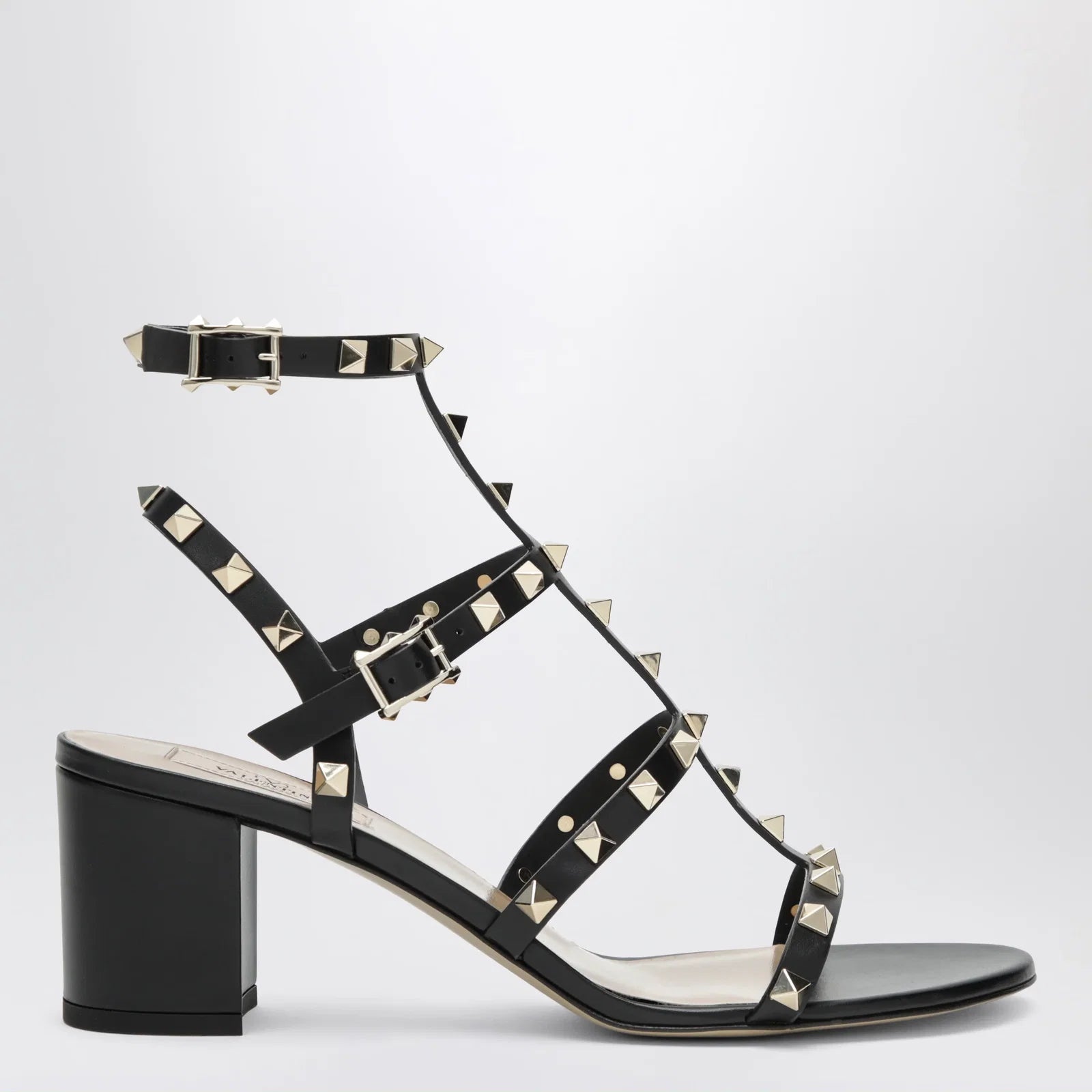 Valentino Garavani Rockstud calfskin leather sandals with studs in black