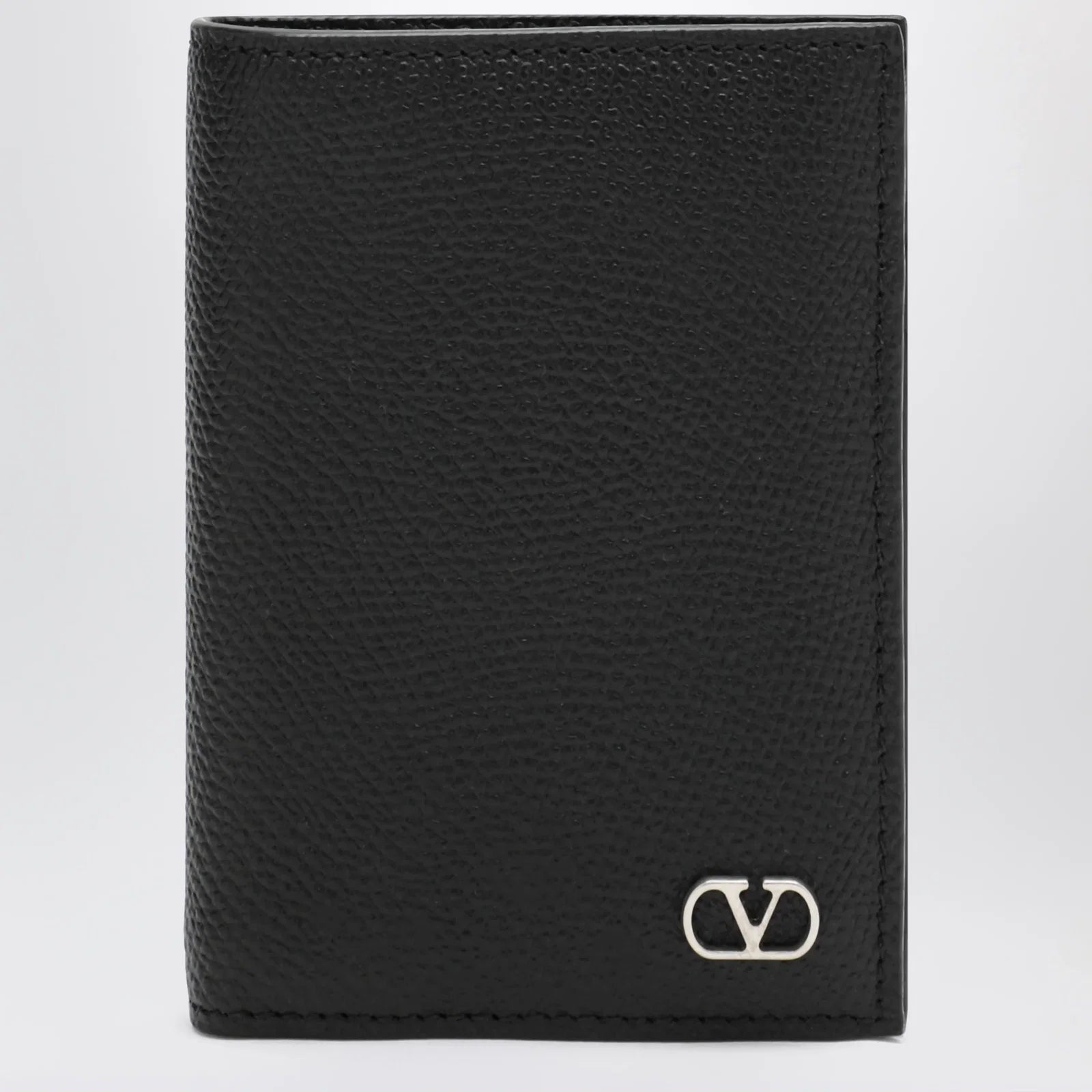 Valentino Garavani Black Vlogo grained leather card holder