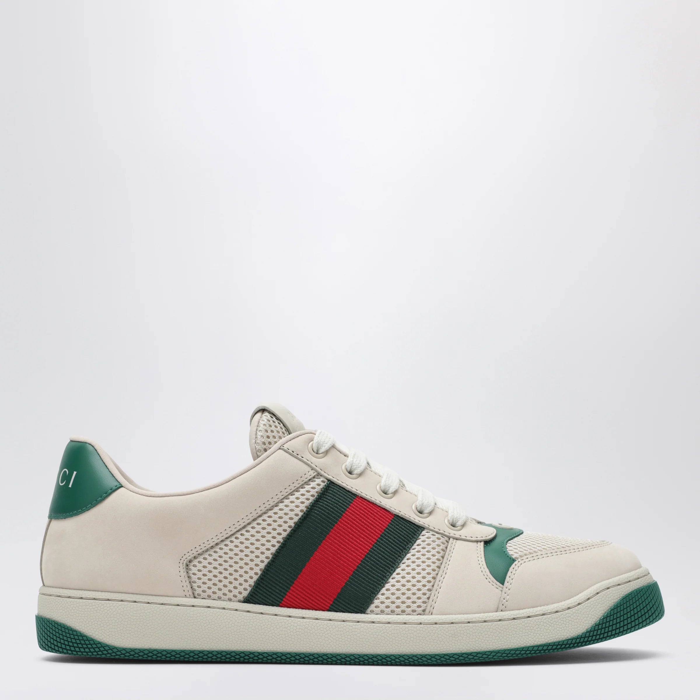 GUCCI Screener sneakers in white/green mesh and leather