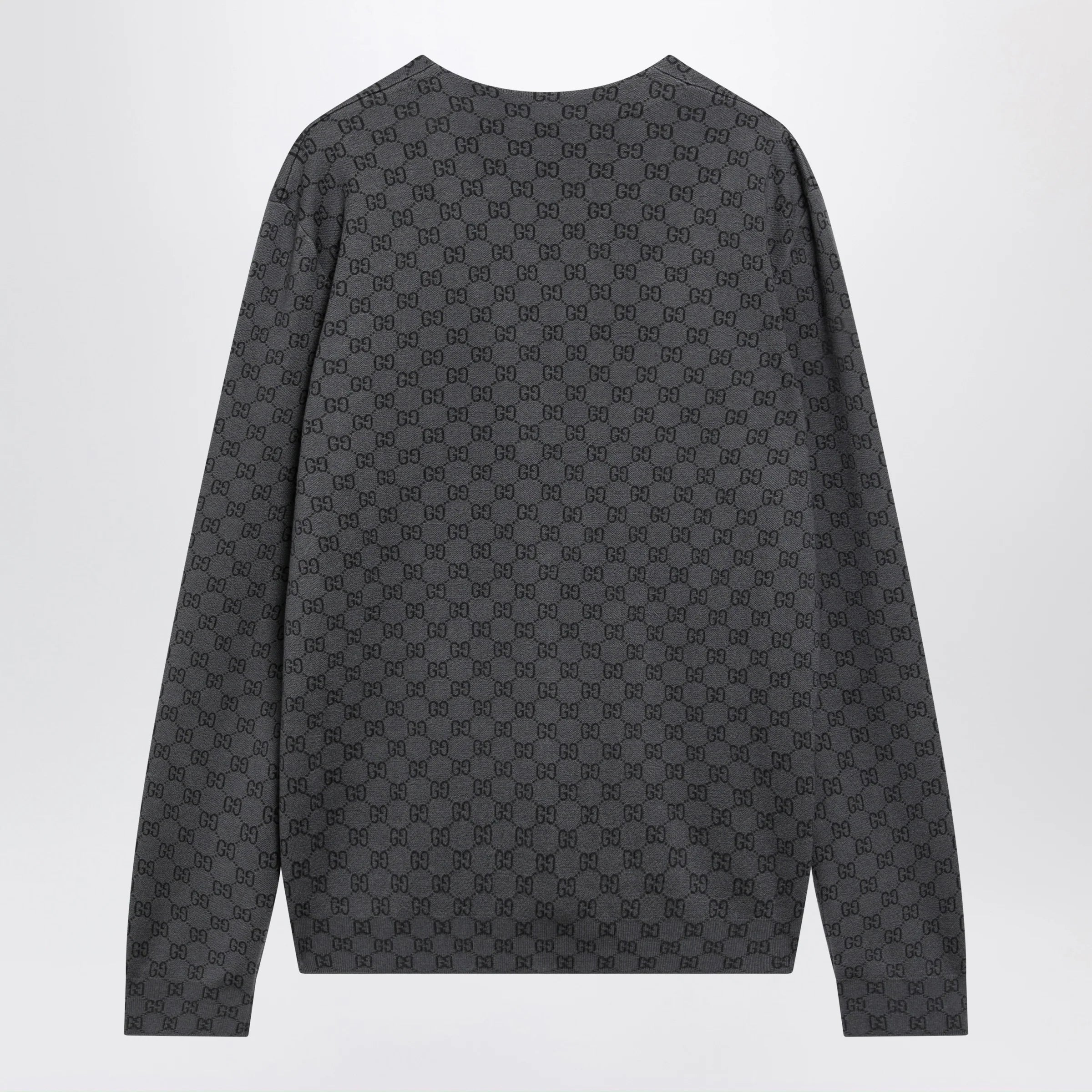 GUCCI Grey wool and silk cardigan with GG motif