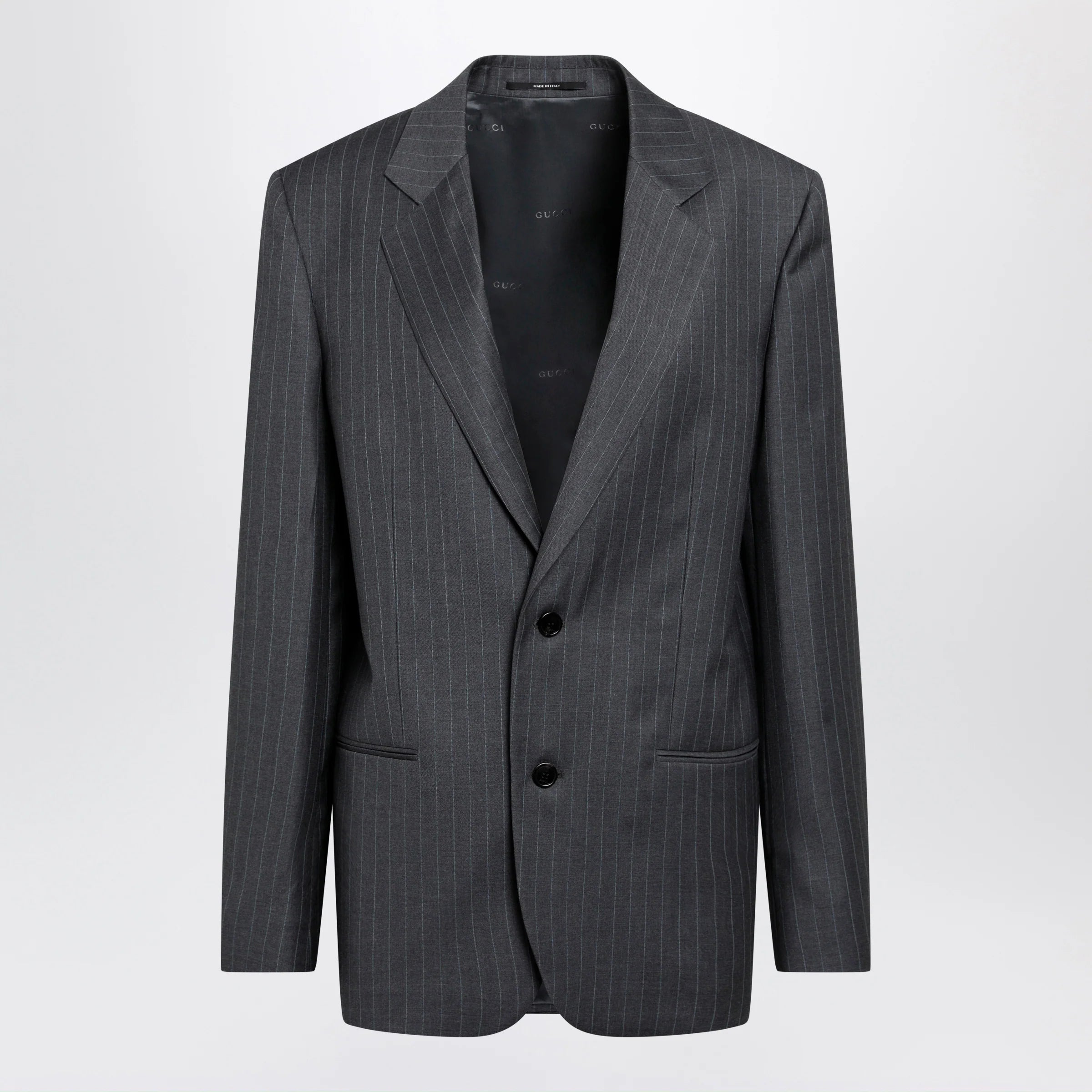 GUCCI Grey/light blue pinstripe wool jacket
