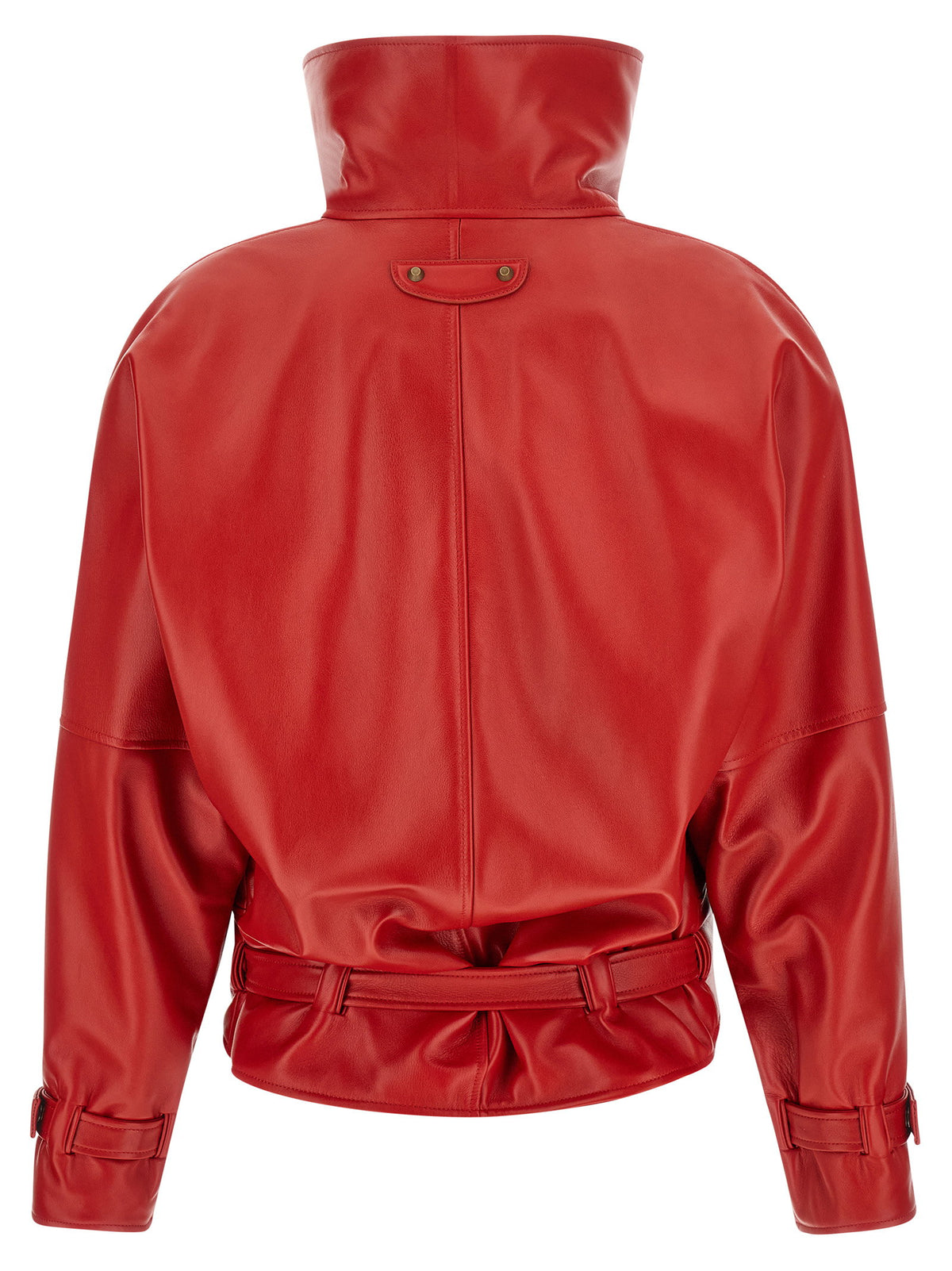 Balenciaga Red Leather Arrotondato Bomber Jacket