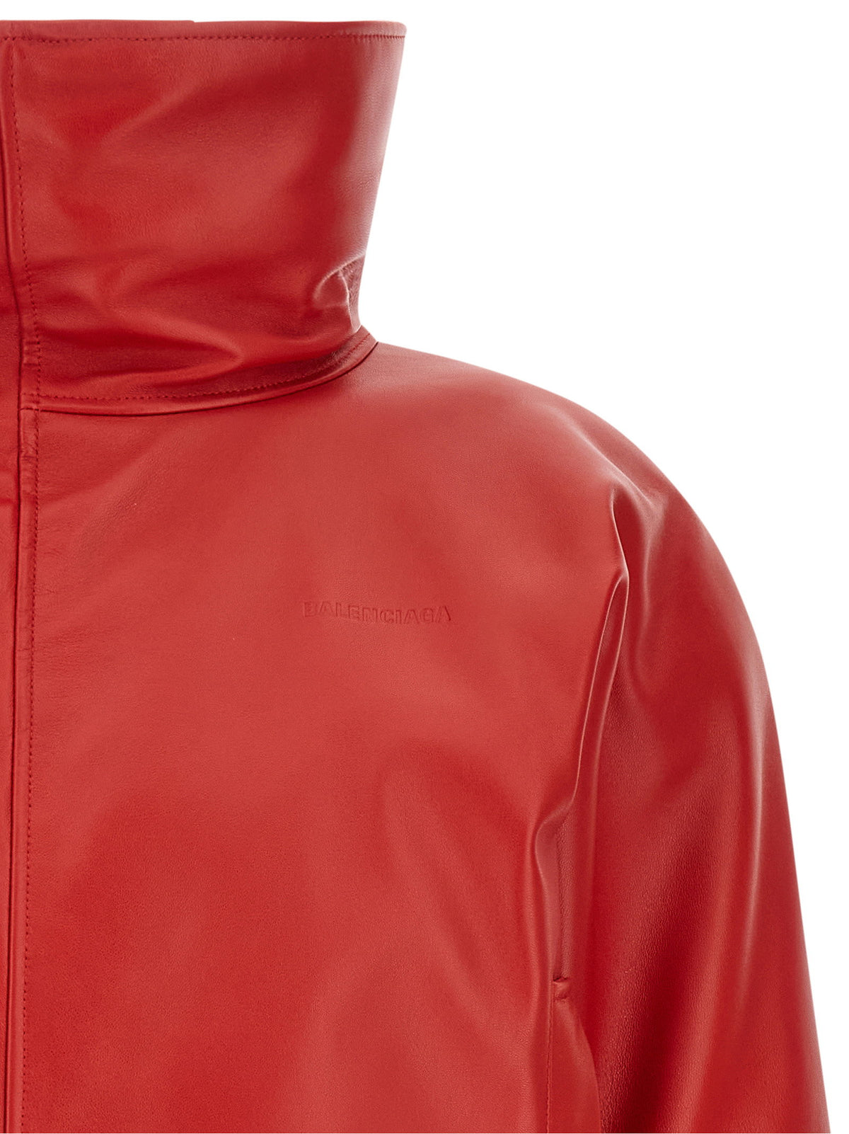 Balenciaga Red Leather Arrotondato Bomber Jacket