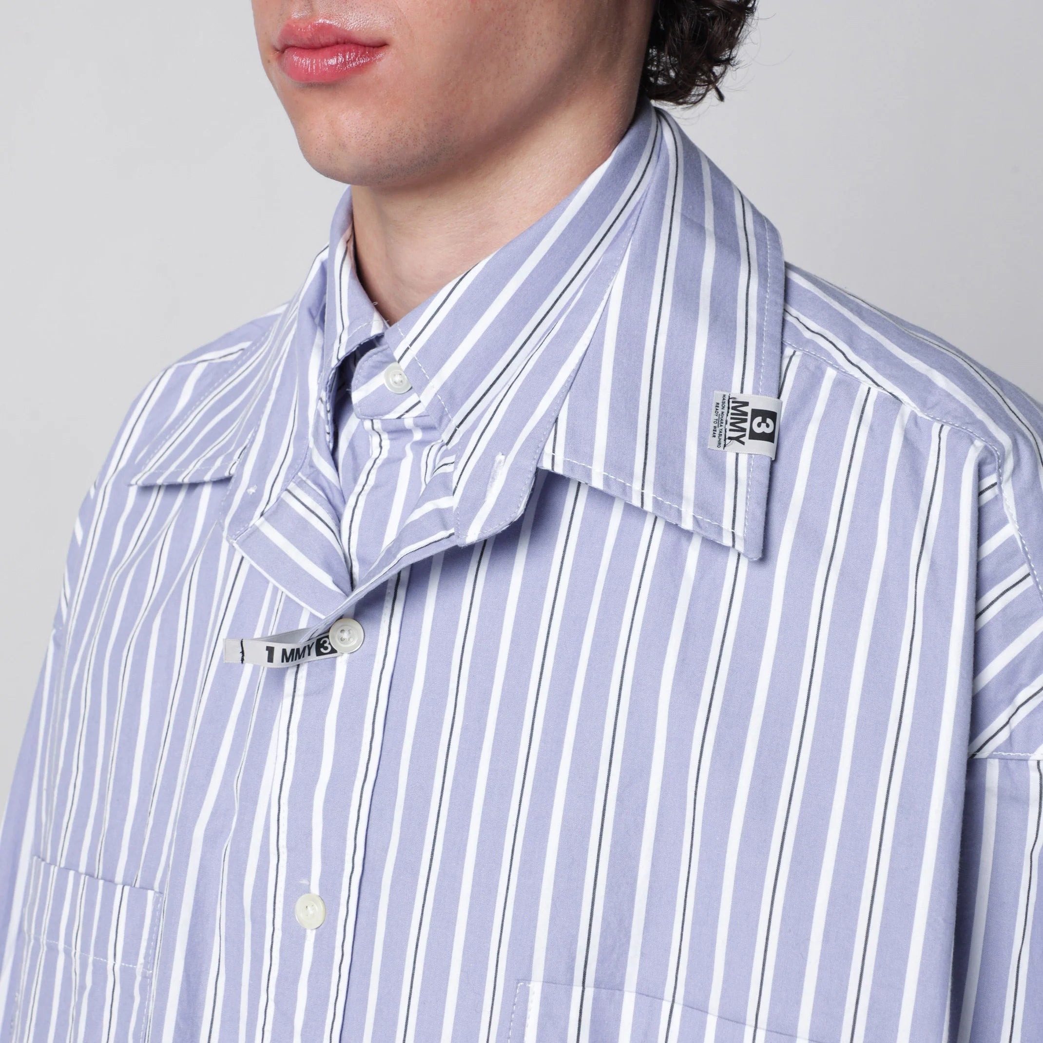 Maison MIHARA YASUHIRO Double-layer cotton shirt in light blue stripes