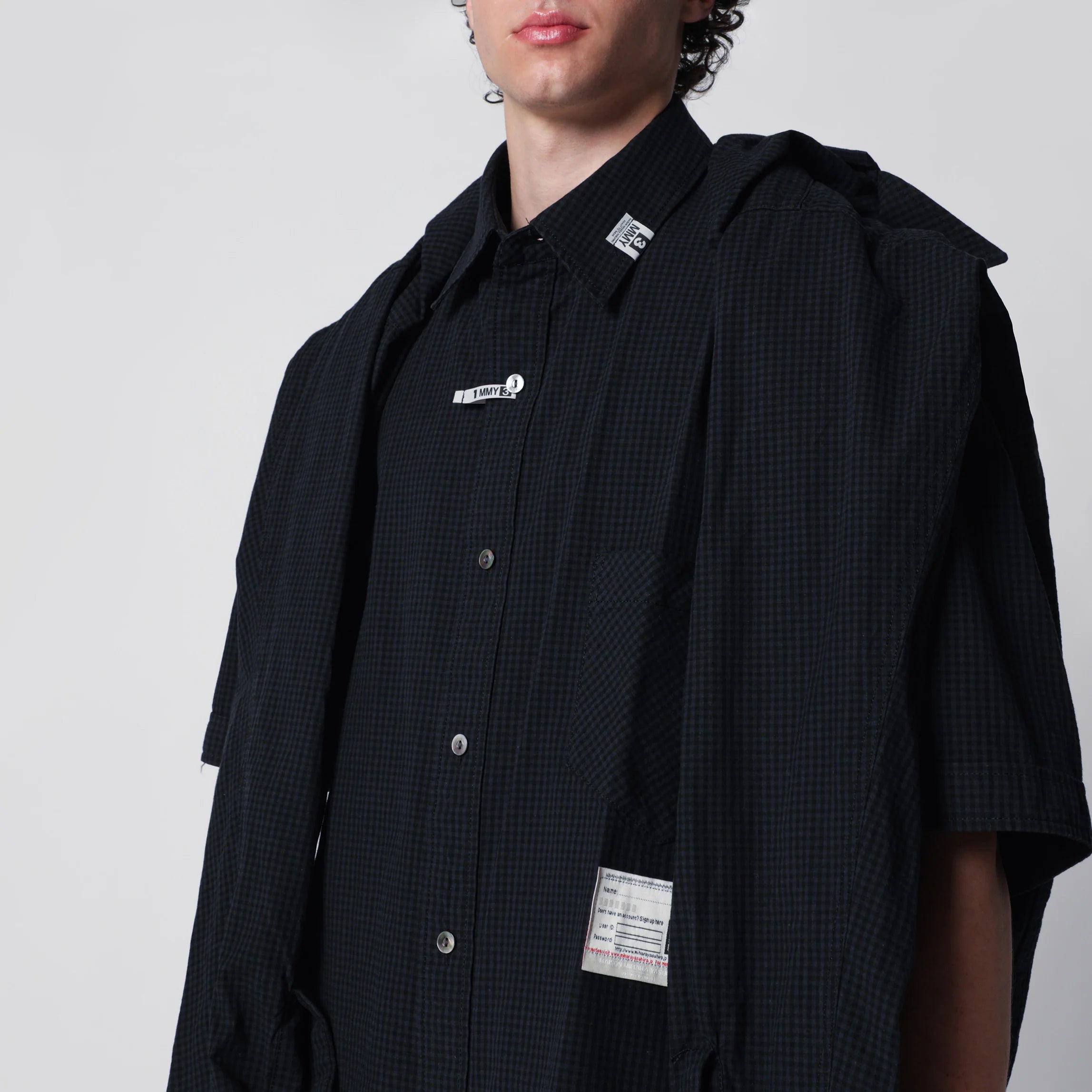 Maison MIHARA YASUHIRO Navy blue checked shirt with double sleeves
