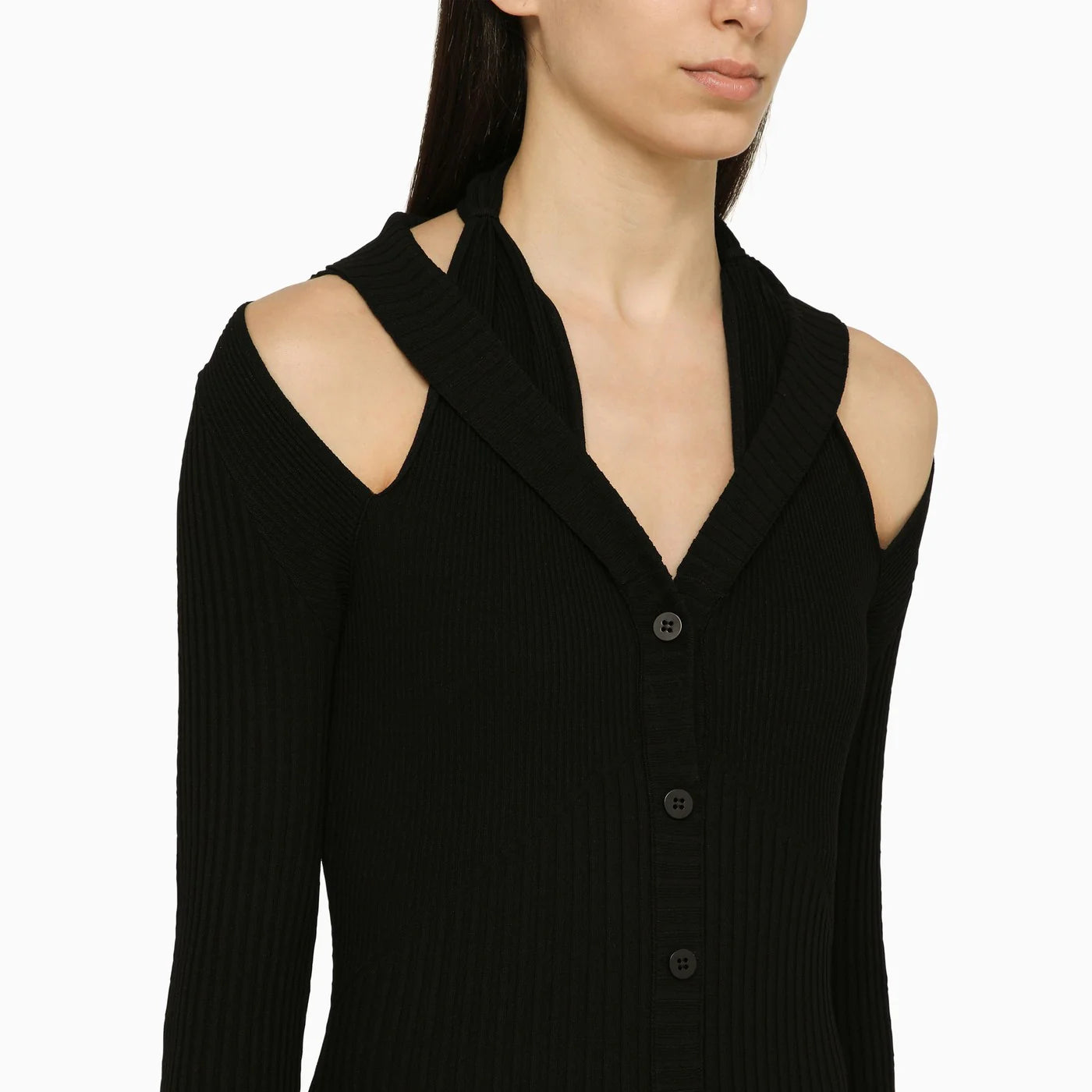 ANDREĀDAMO Black ribbed mini dress with cut out