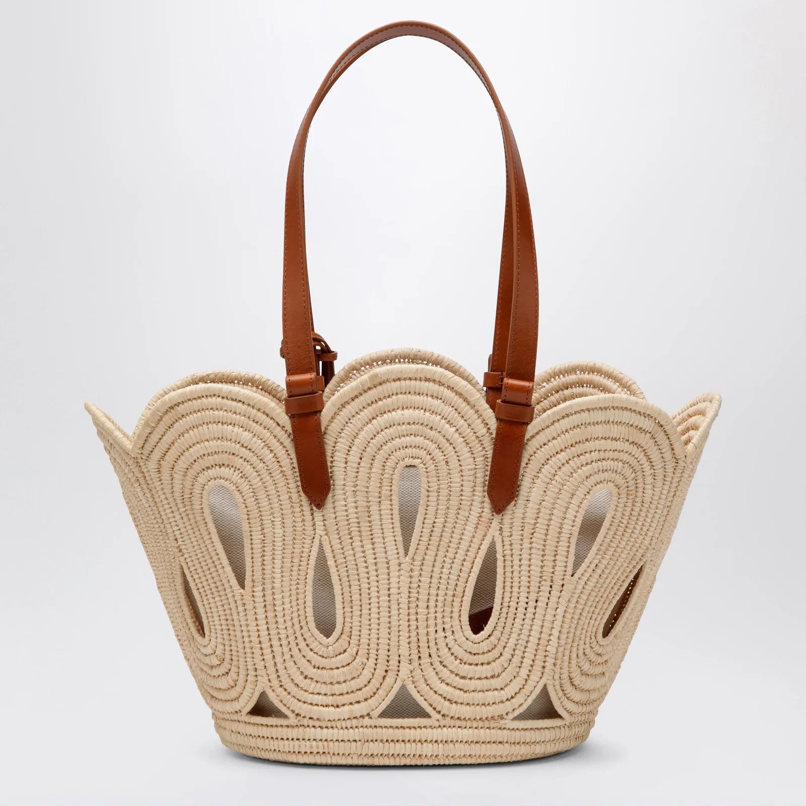 Aquazzura Artiste medium raffia tote in natural and tan