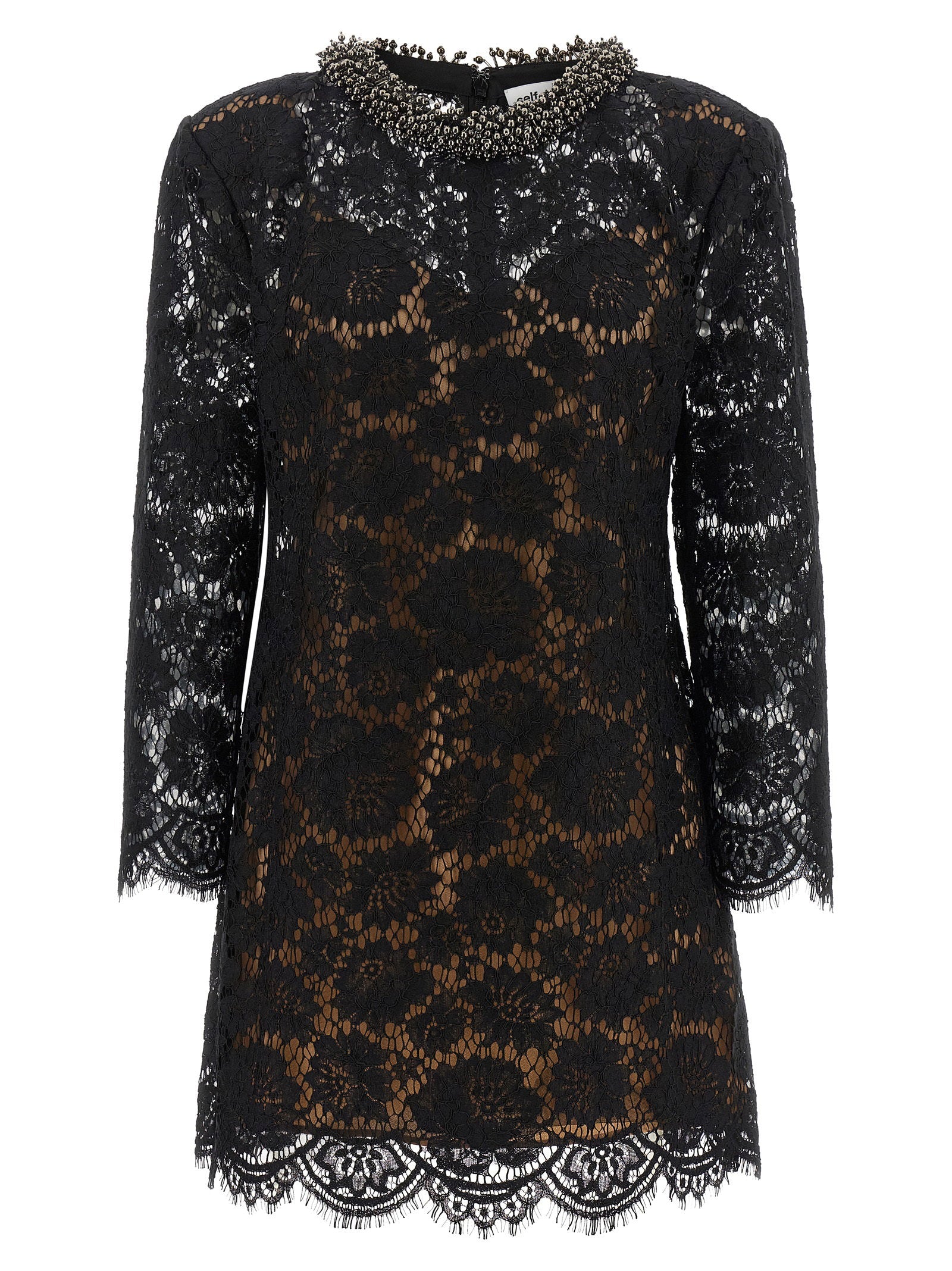 Self-Portrait Lace Dress With Jewel Collar