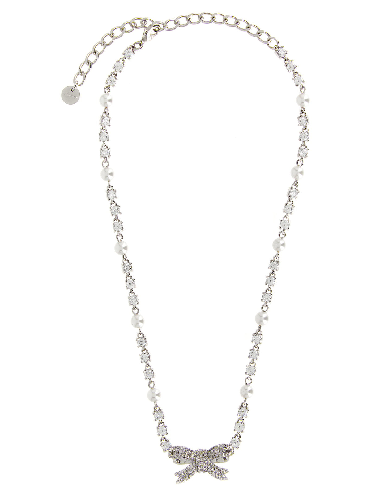 Self-Portrait Crystal Pearl Bow Necklace