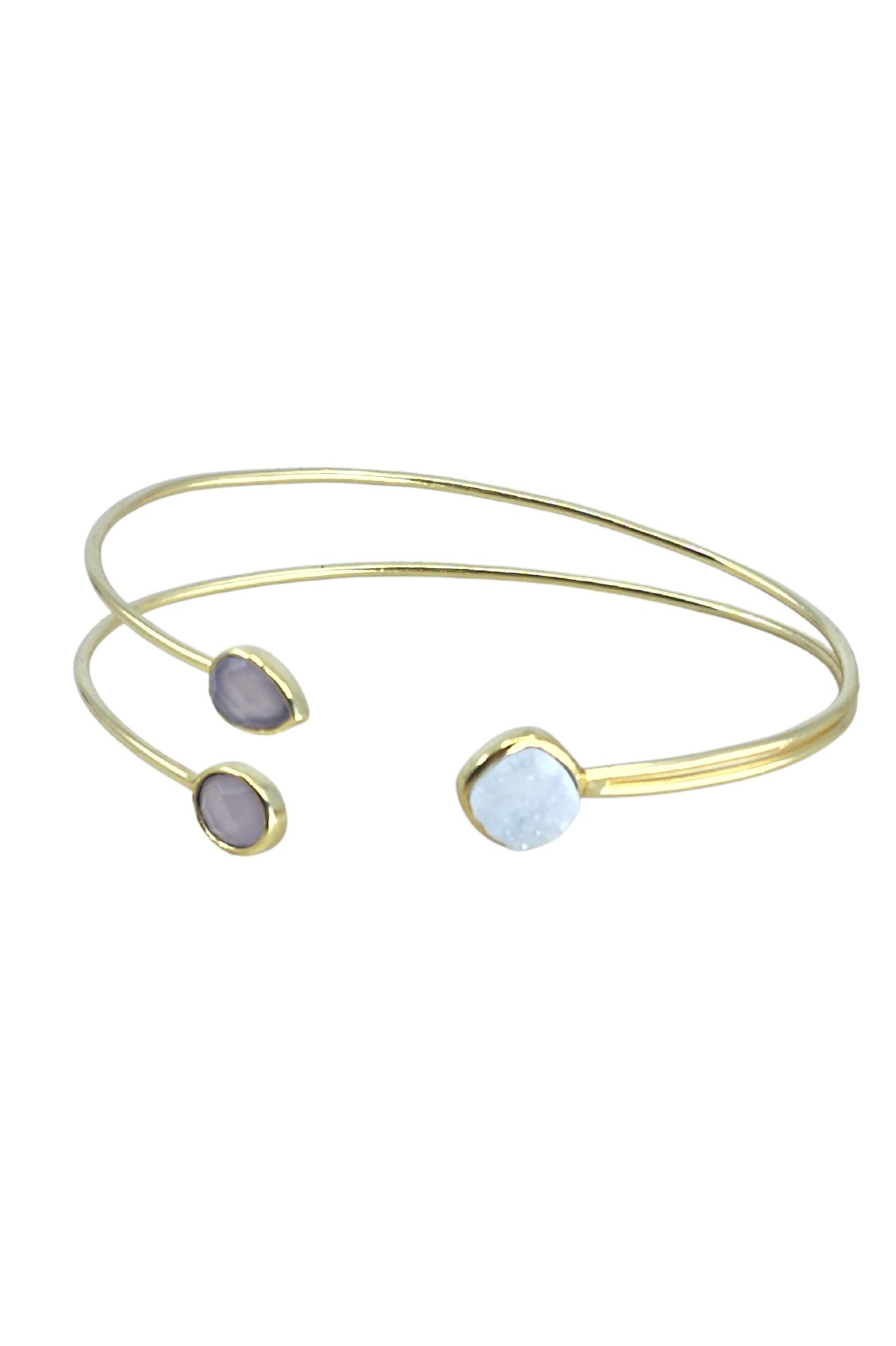 Pink Chalcedony and White Druzy Double Band Bracelet