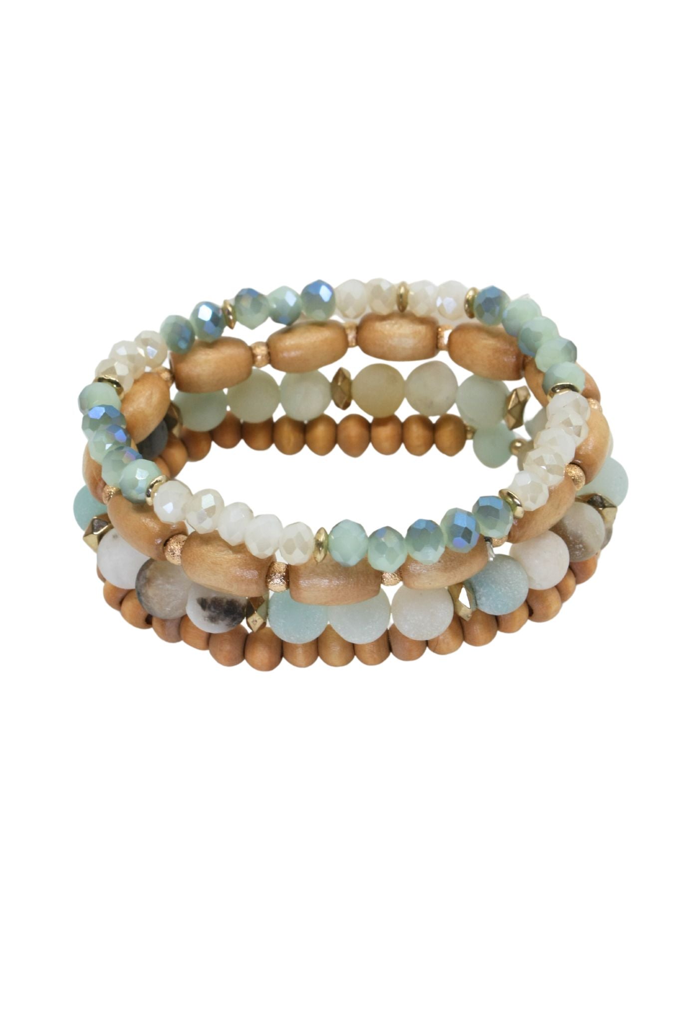 Wood and Soapstone Bracelet Set of 4