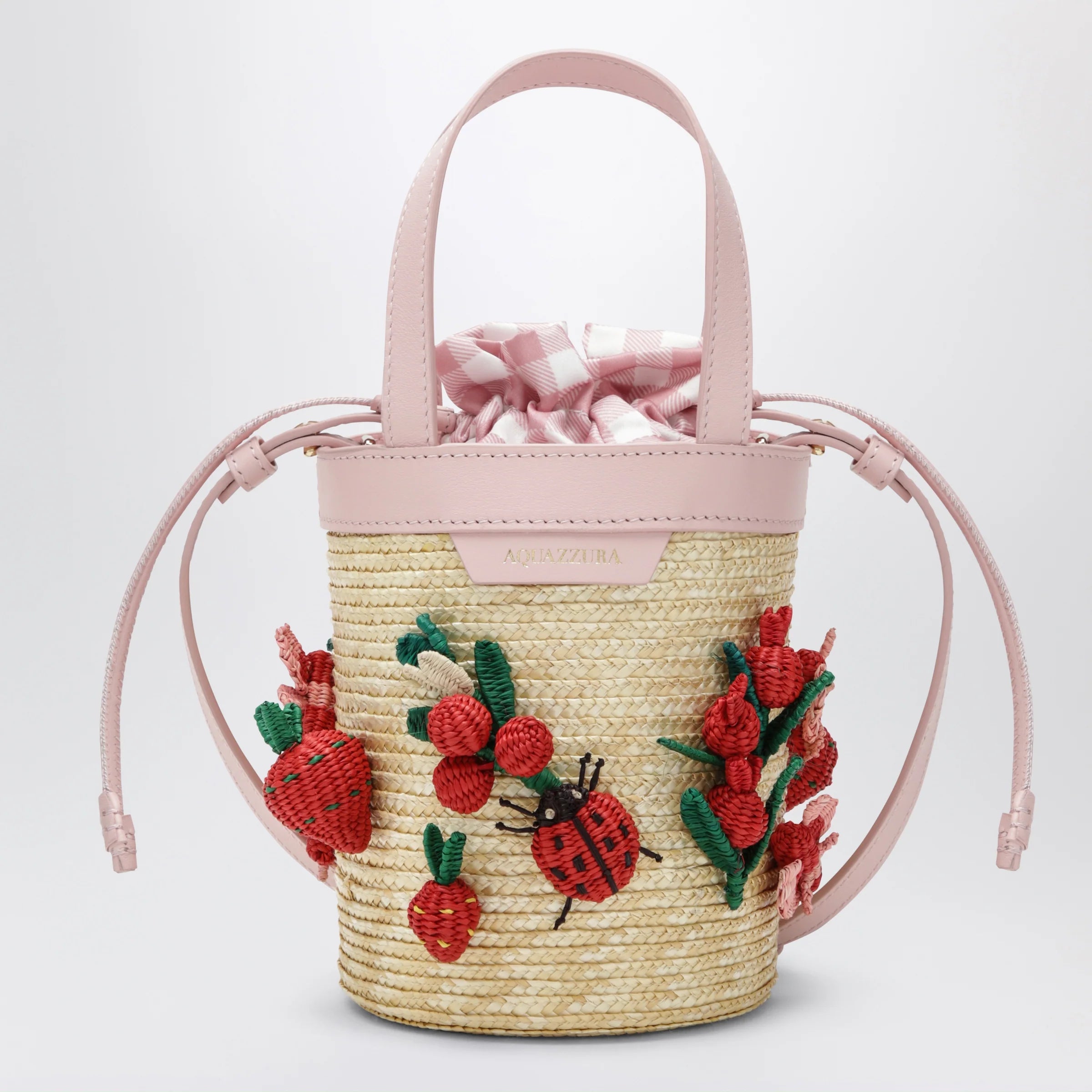 Aquazzura Botanica mini bucket bag in raffia and leather
