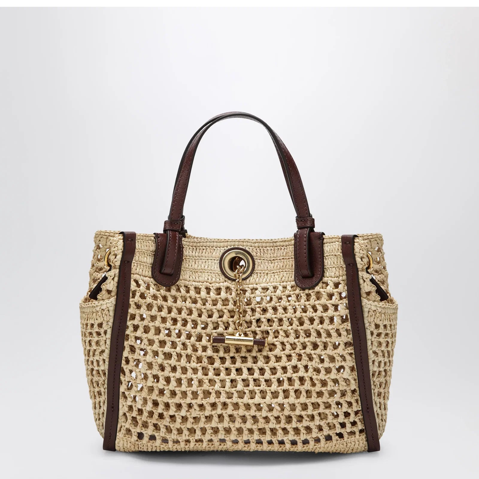 Chloé Iconic tote bag in raffia and leather, Hot Sand