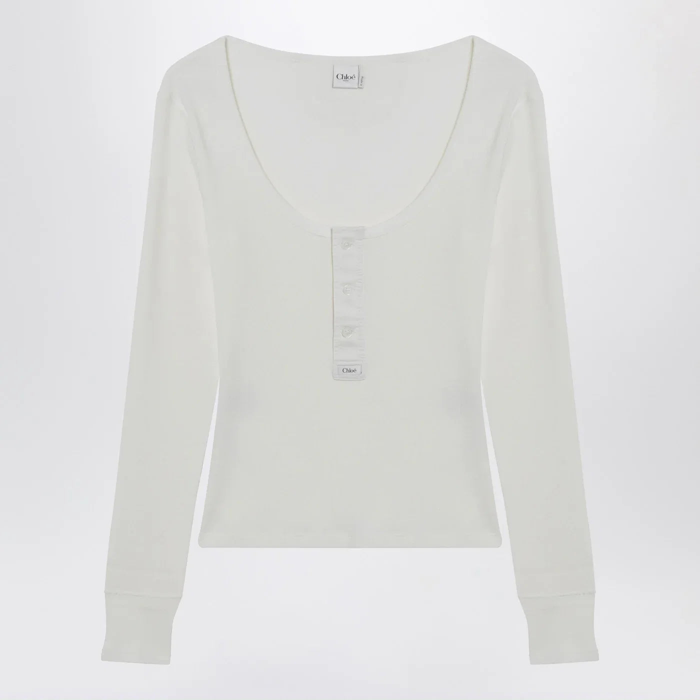 Chloé White Henley cotton jersey top