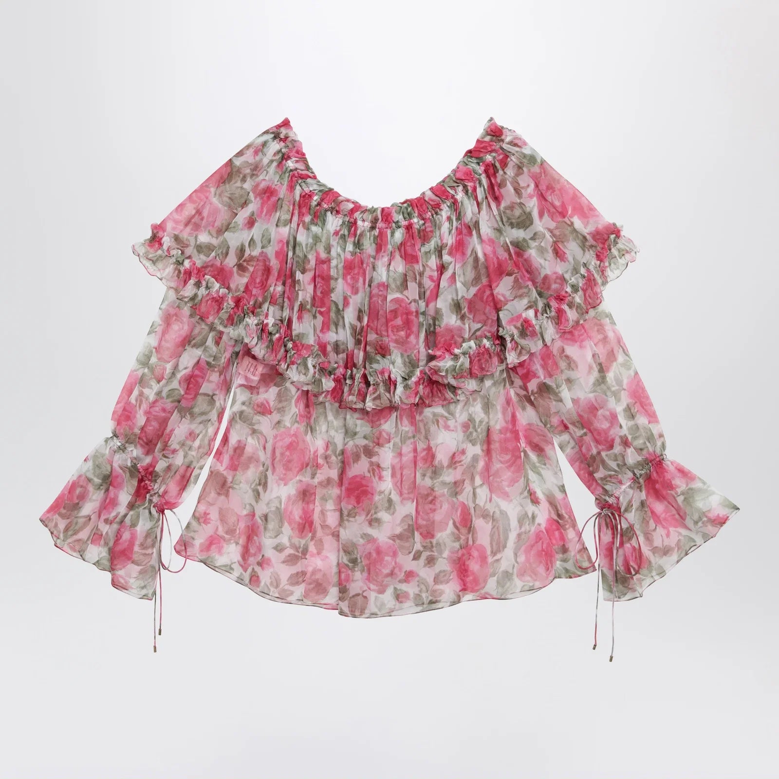Chloé Puff-sleeve top in multicolor silk