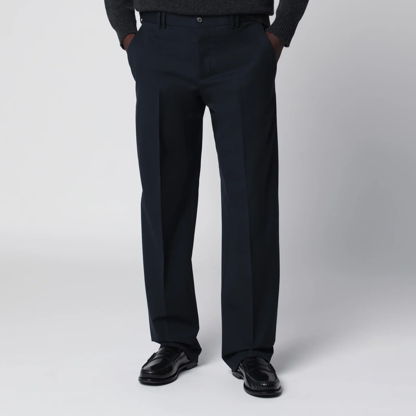 PT Torino Blue Wool-Blend Trousers
