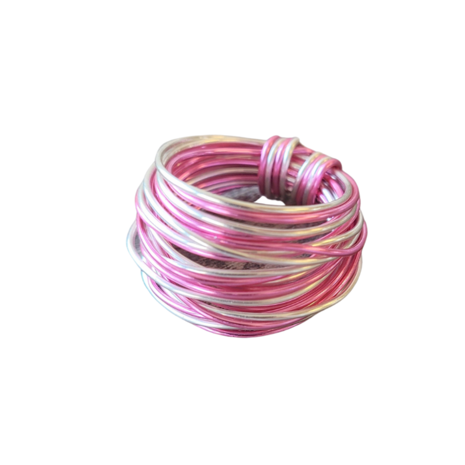 Marcia Wire Wrap Ring in Hot Pink with Silver