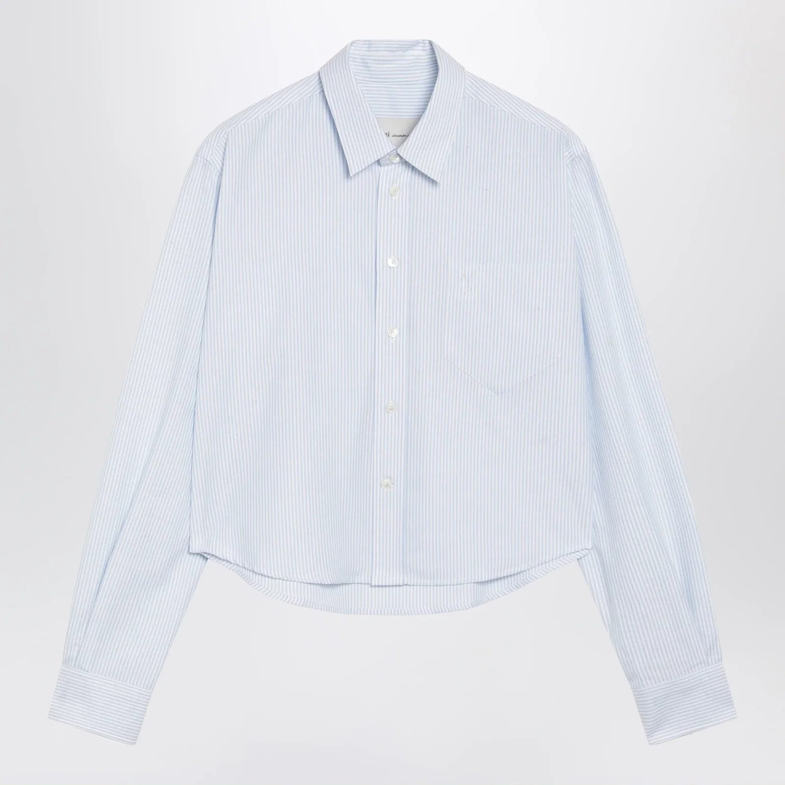 Ami Paris Blue/White Striped Ami de Cœur Cropped Shirt