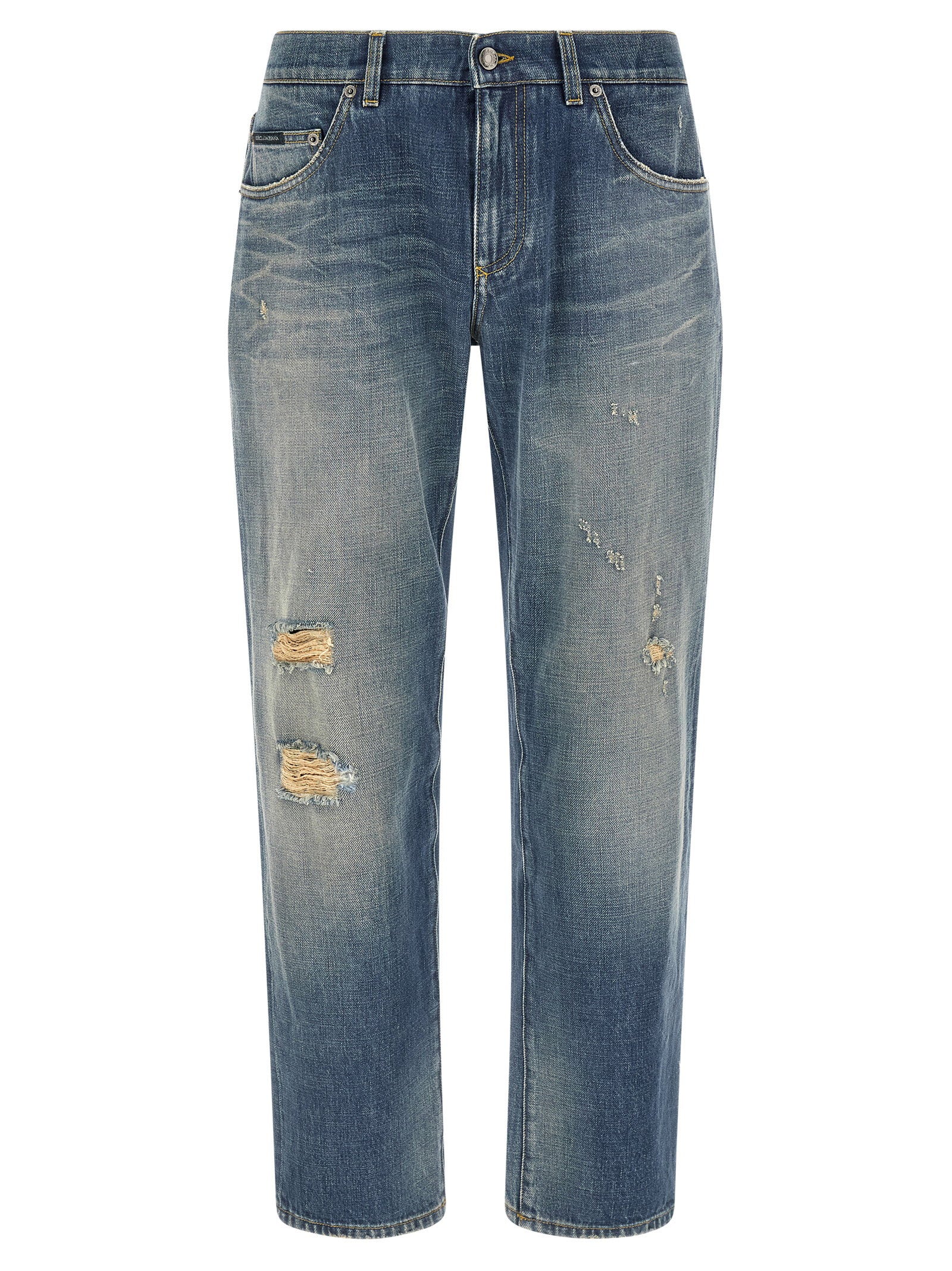 Dolce & Gabbana Destroyed Logo Plaque Jeans