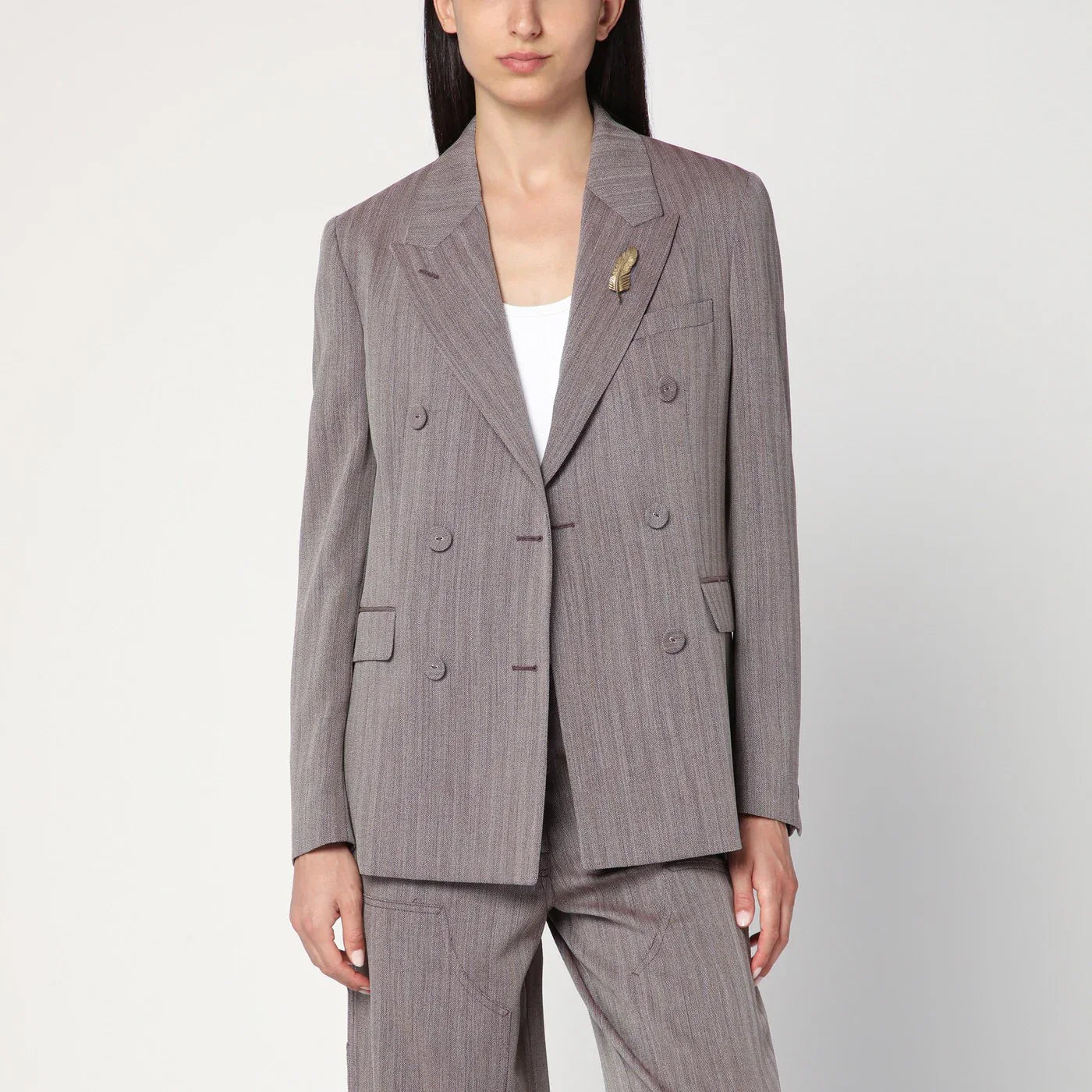 Golden Goose Light brown double-breasted jacket in chevron wool blend
