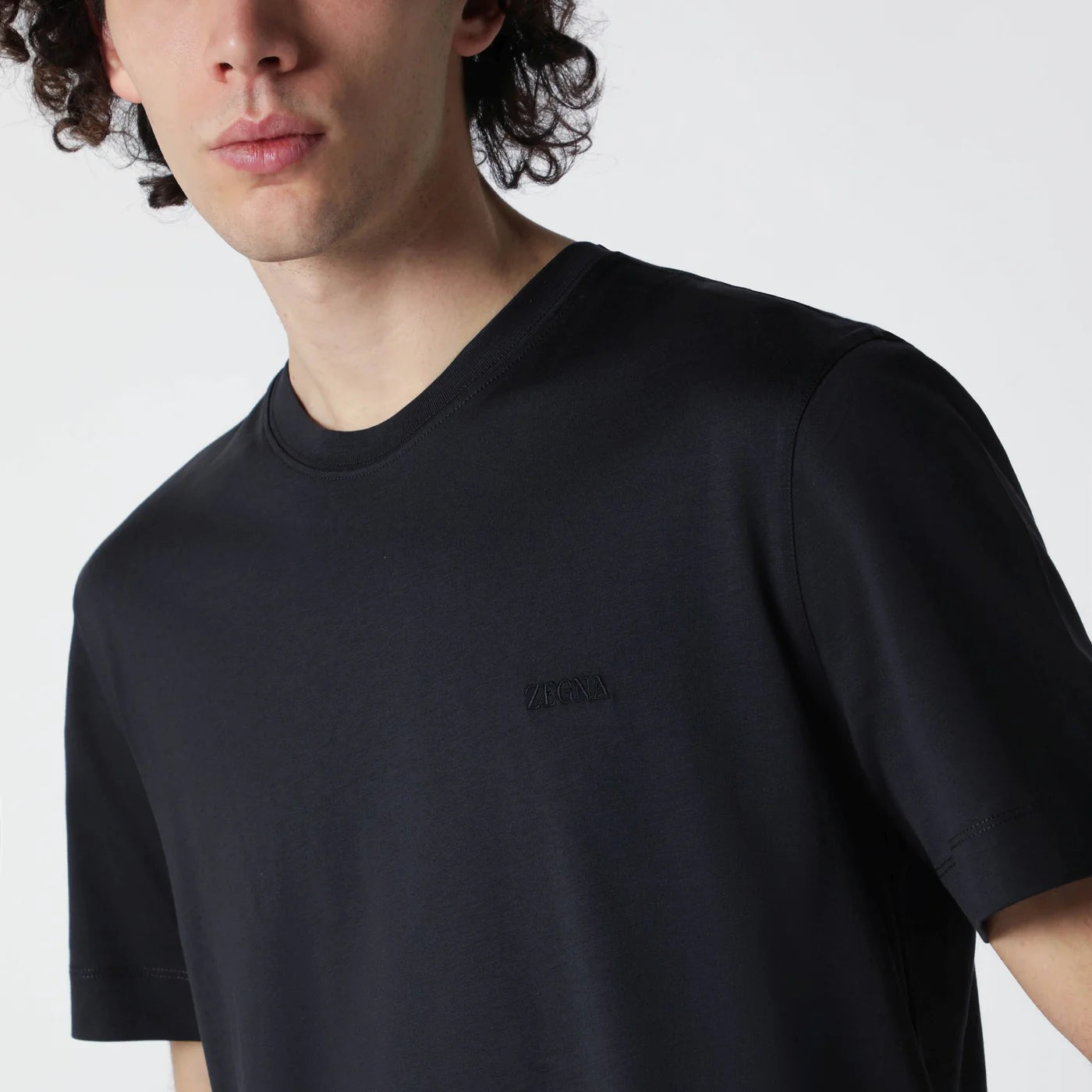 ZEGNA Navy blue T-shirt with embroidered logo