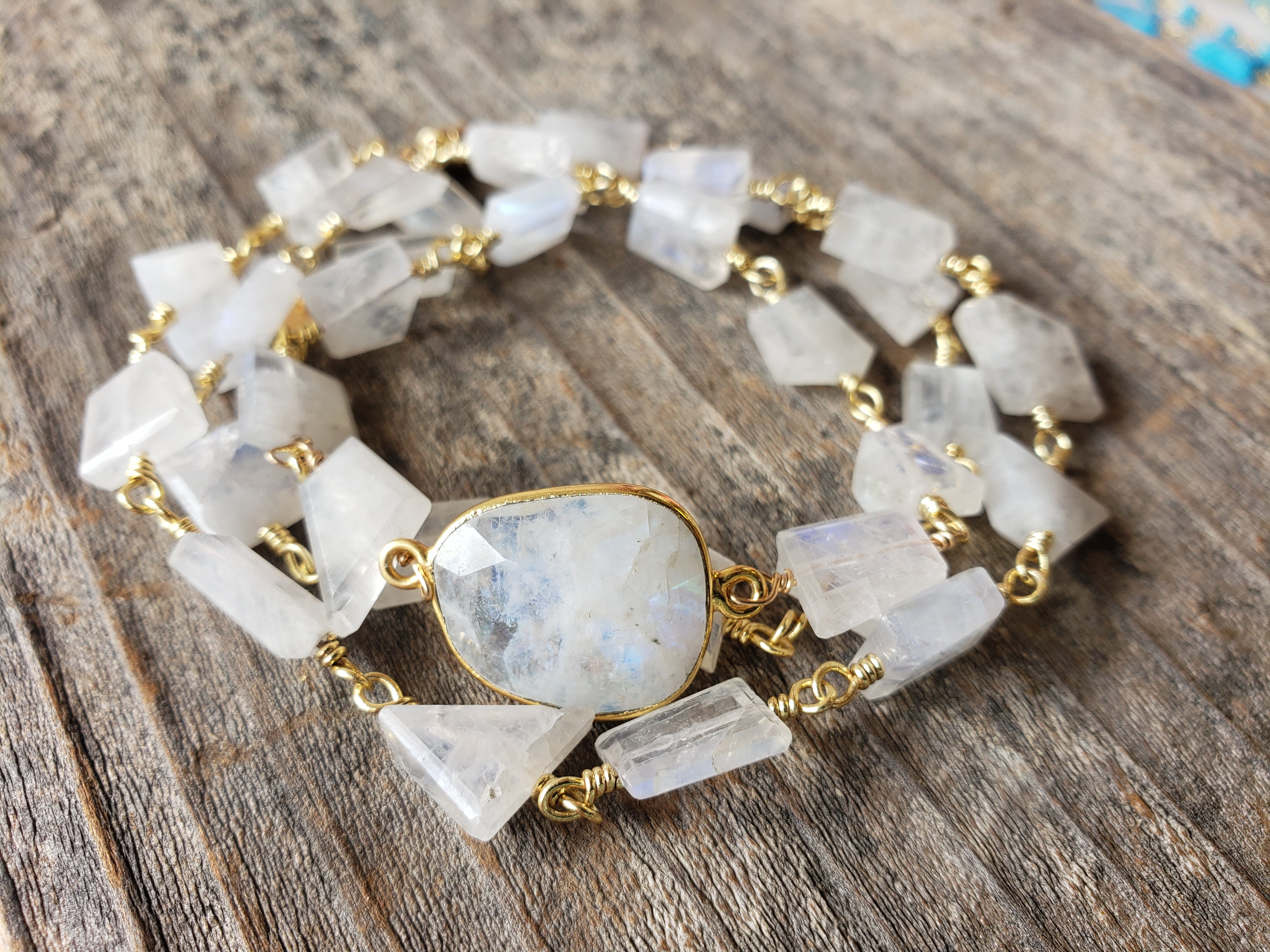 Hana Wrap Bracelet/Necklace in Moonstone - Chunky Stone