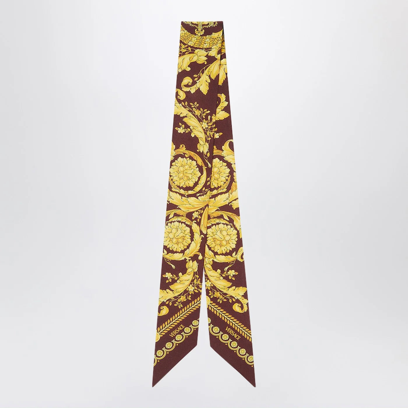 Versace Printed silk twill lavallière scarf in burgundy/gold