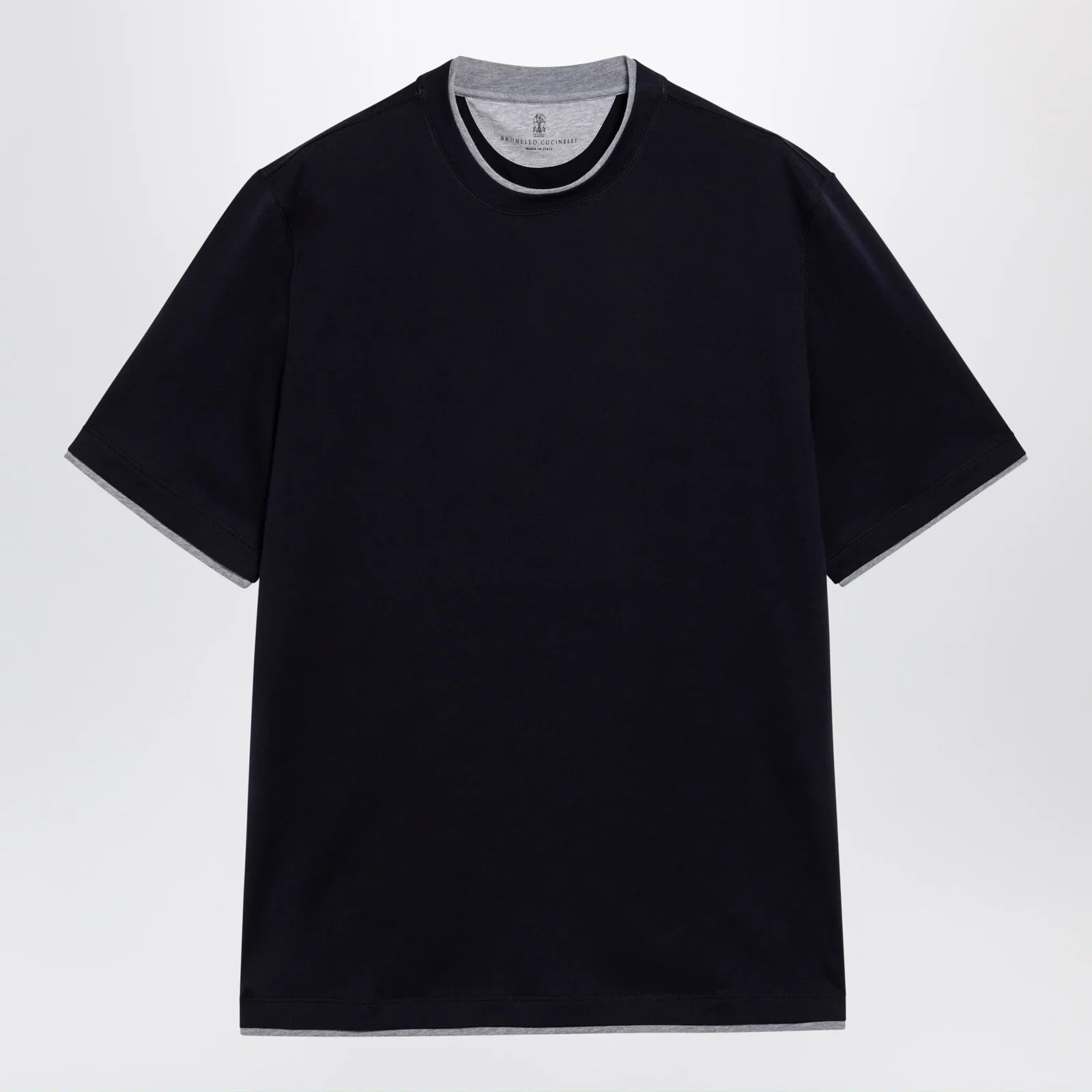 Brunello Cucinelli Crew-neck cotton jersey T-shirt with faux layering, cobalt
