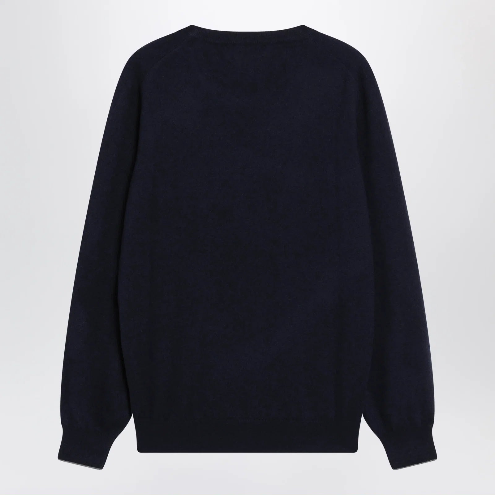 Brunello Cucinelli Navy blue cashmere crewneck sweater with contrast trim