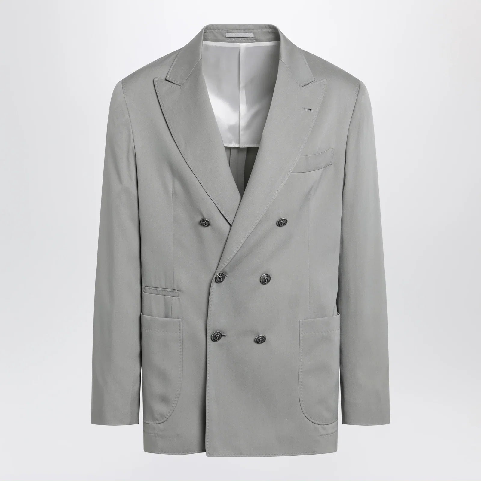 Brunello Cucinelli Double-breasted silk blazer in khaki