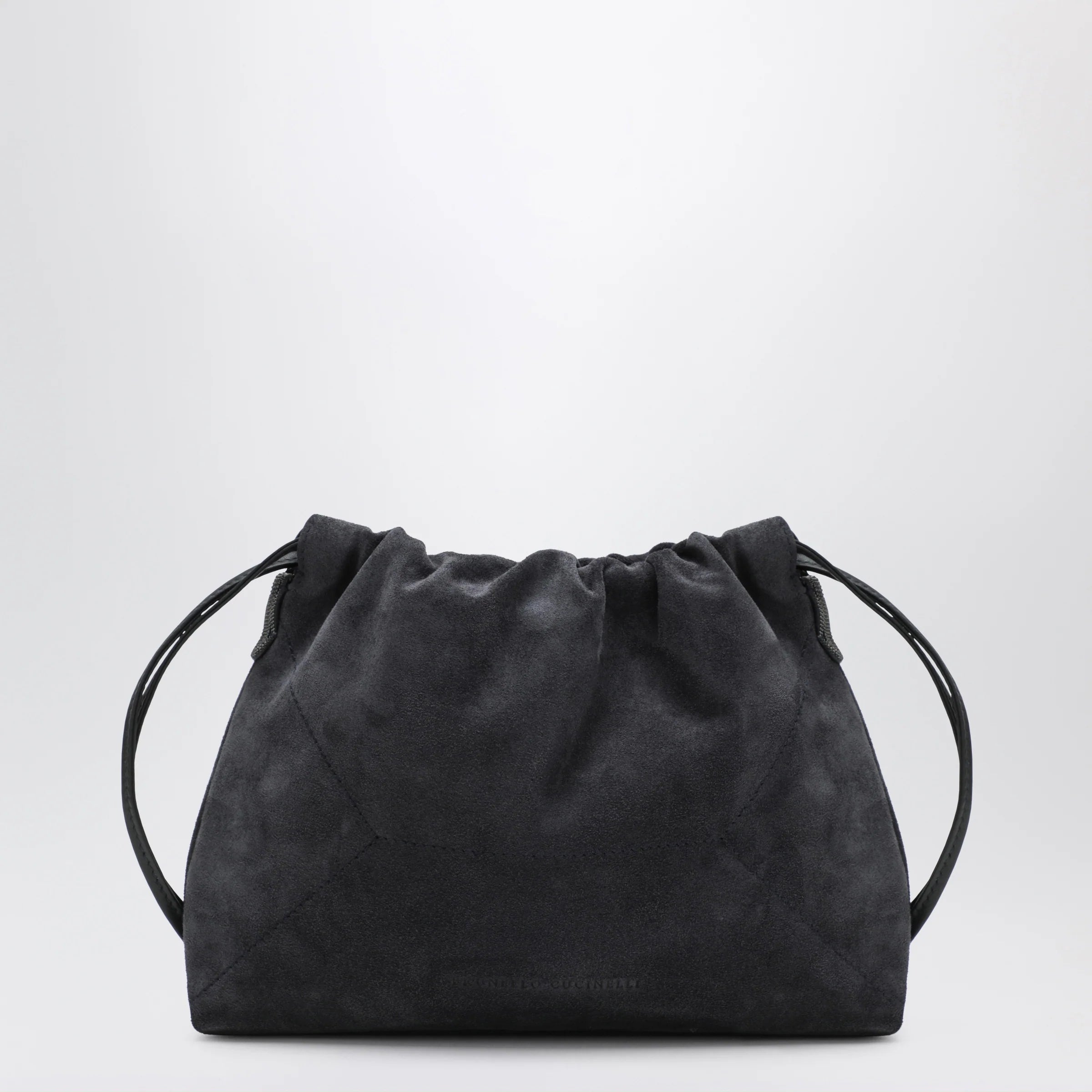 Brunello Cucinelli BC Duo Pouch midnight blue suede bag with monile detail