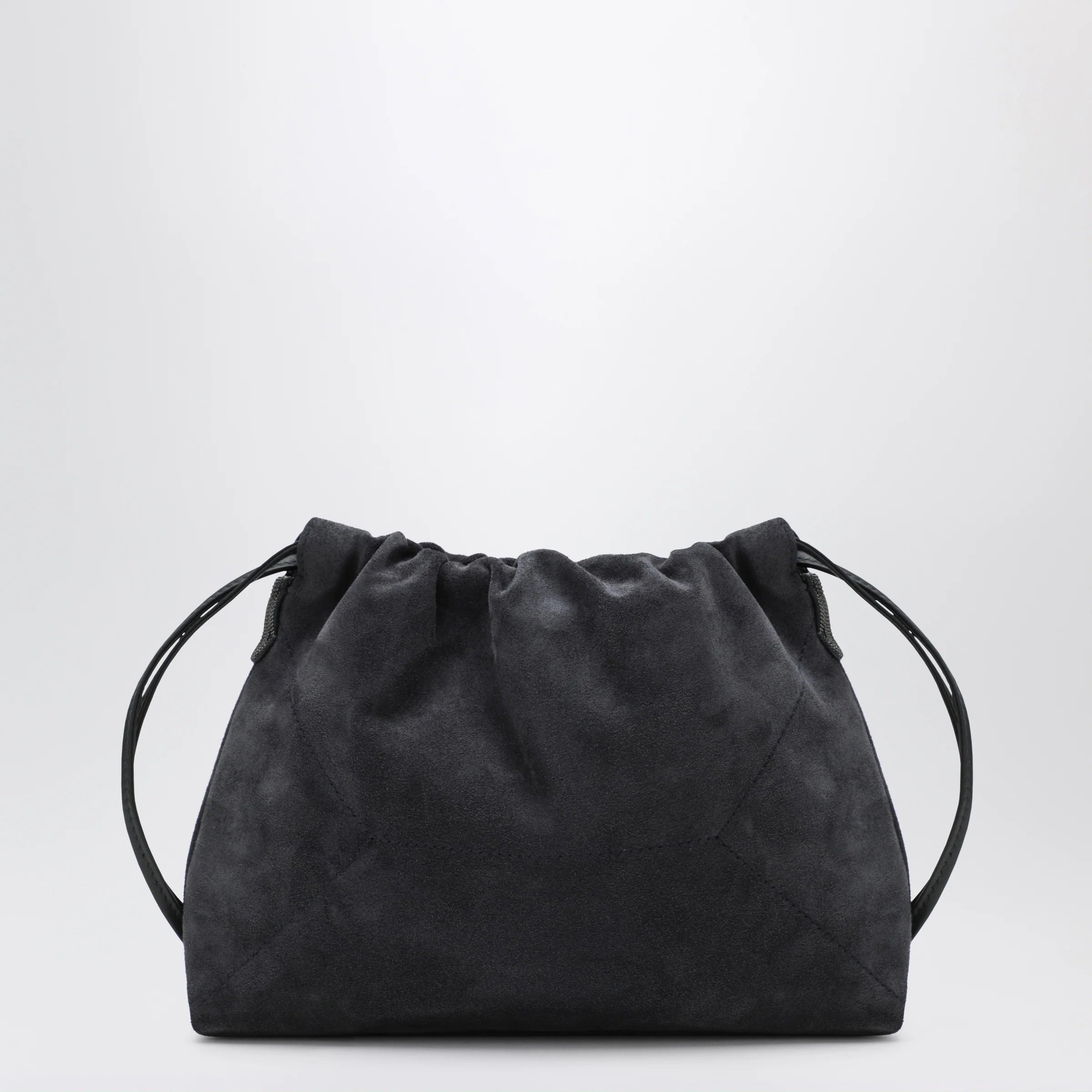 Brunello Cucinelli BC Duo Pouch midnight blue suede bag with monile detail