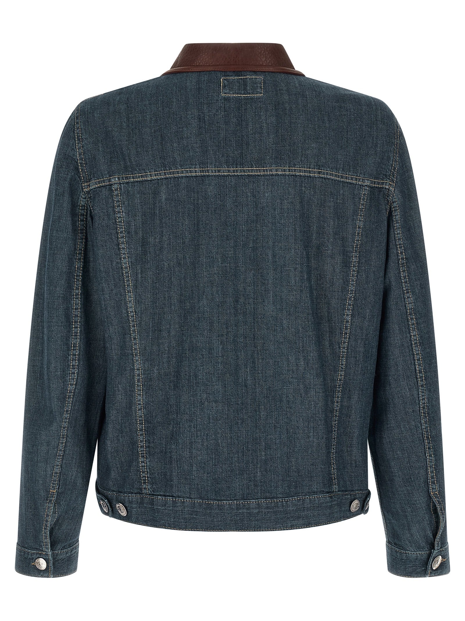 Brunello Cucinelli Leather Collar Denim Jacket