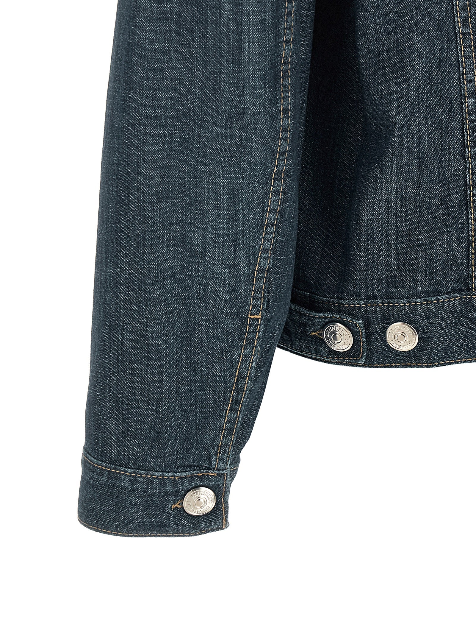 Brunello Cucinelli Leather Collar Denim Jacket