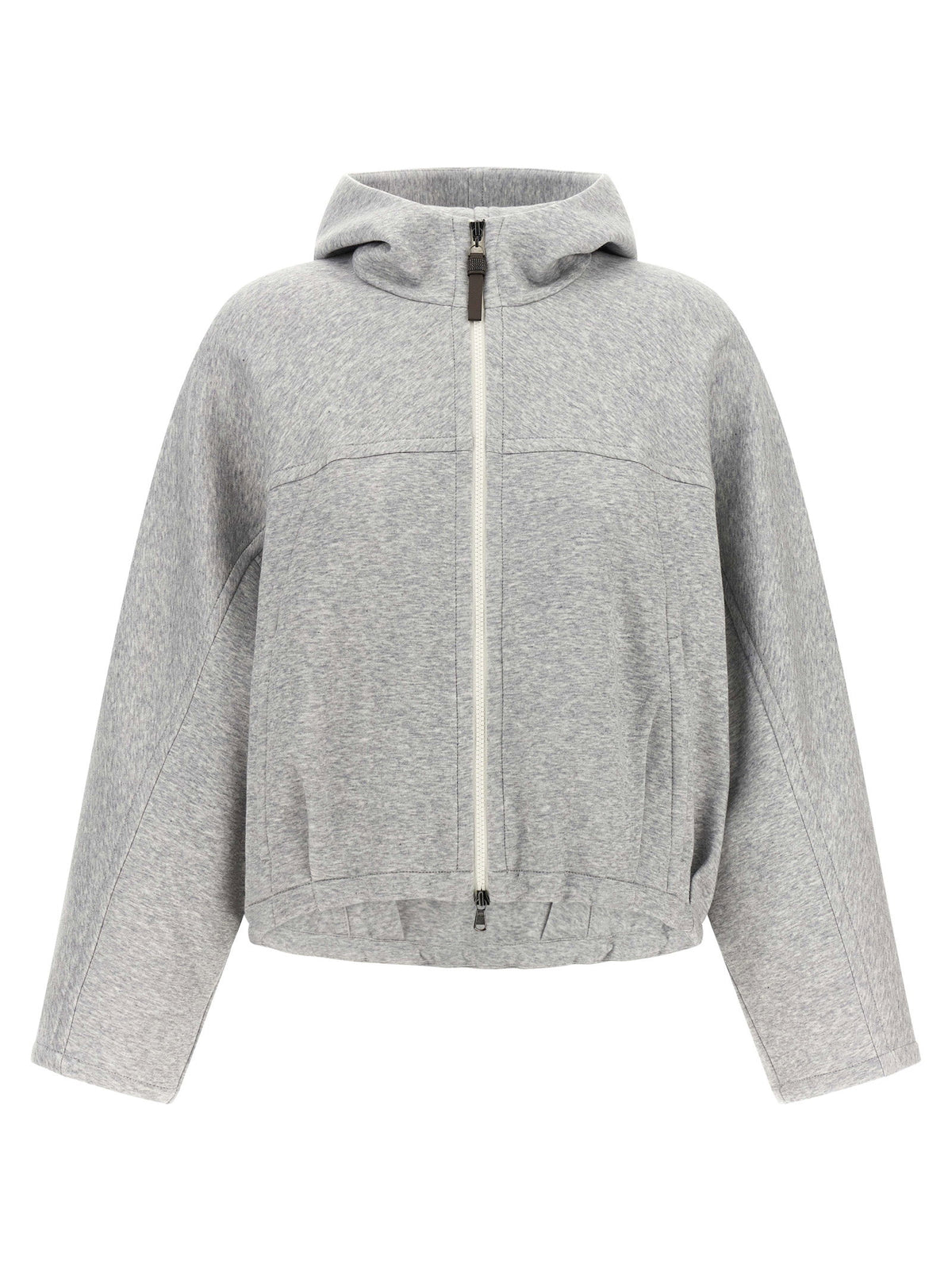 Brunello Cucinelli Shiny Zipper Pull Cropped Hoodie