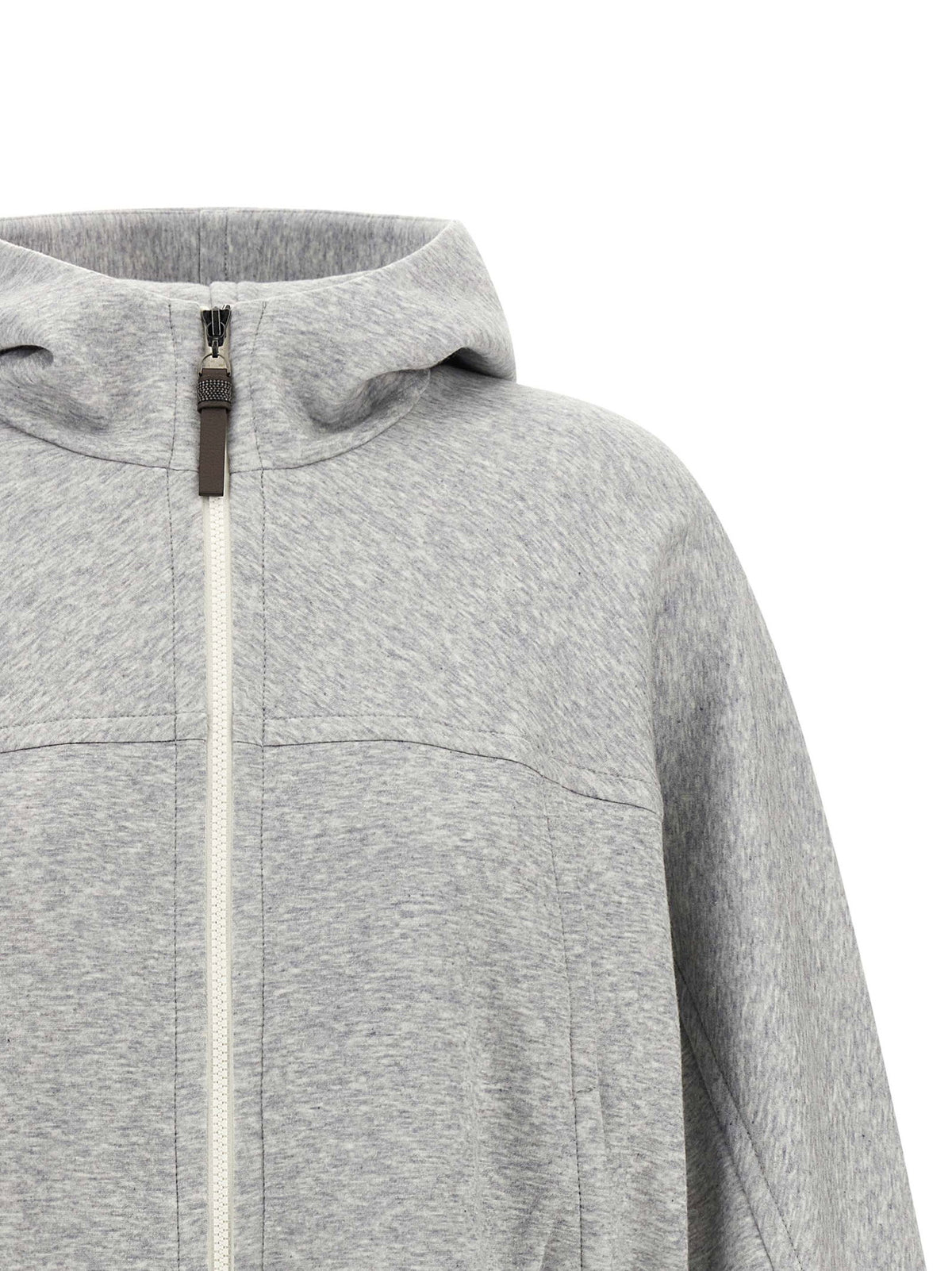 Brunello Cucinelli Shiny Zipper Pull Cropped Hoodie