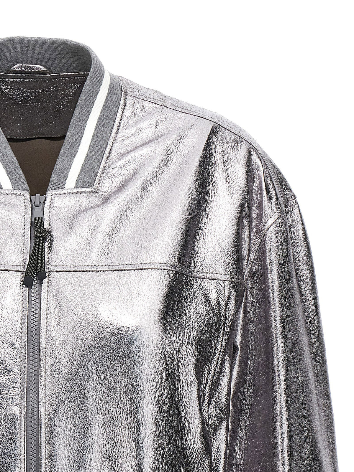 Brunello Cucinelli Laminated Leather Bomber Jacket