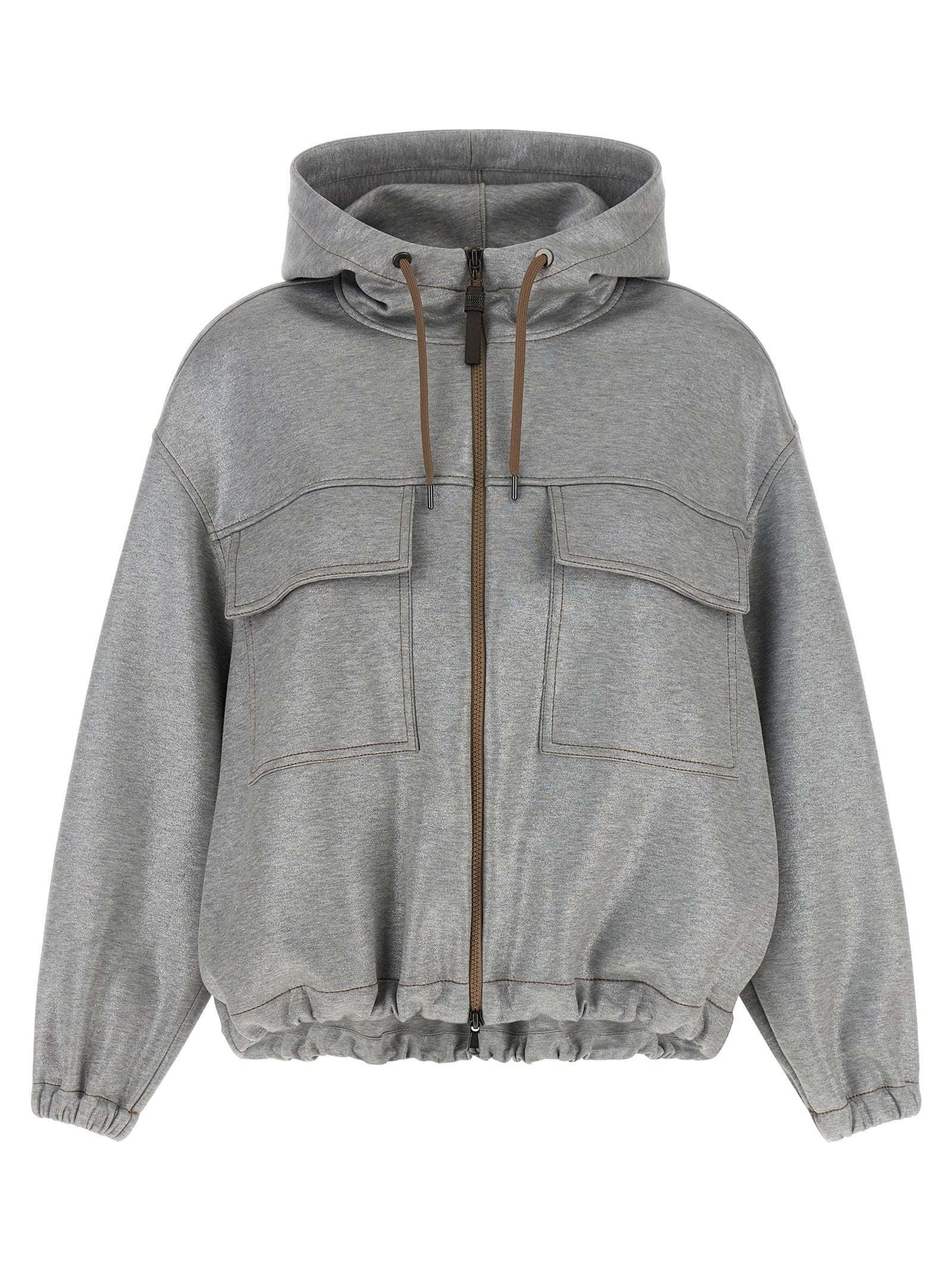 Brunello Cucinelli Shiny Zipper Pull Bomber Jacket