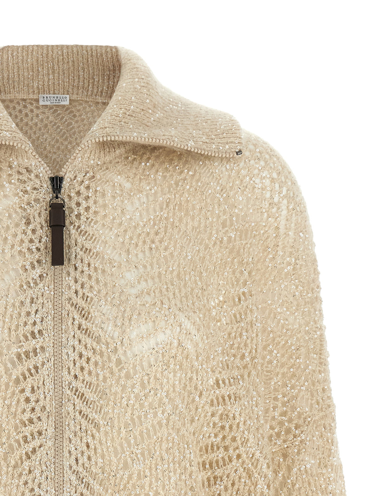 Brunello Cucinelli Beige Dazzling Abstract Leaf Cardigan