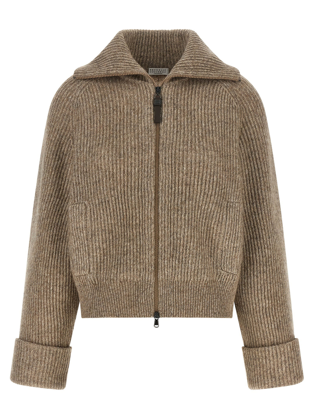 Brunello Cucinelli Shiny Zipper Pull Cardigan