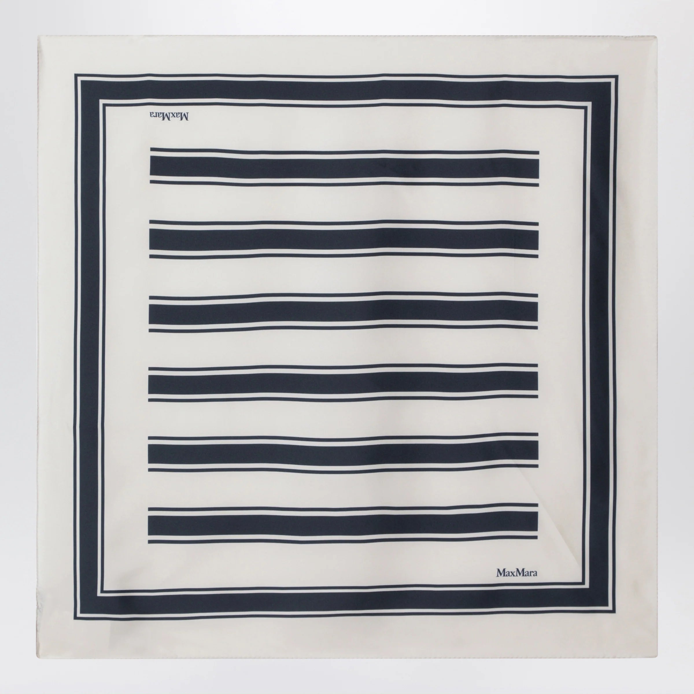 Max Mara Square printed silk twill scarf in navy blue
