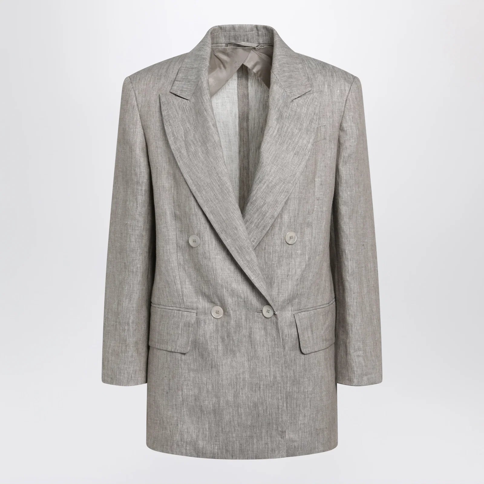 Max Mara Olimpia double-breasted chevron linen blazer in beige
