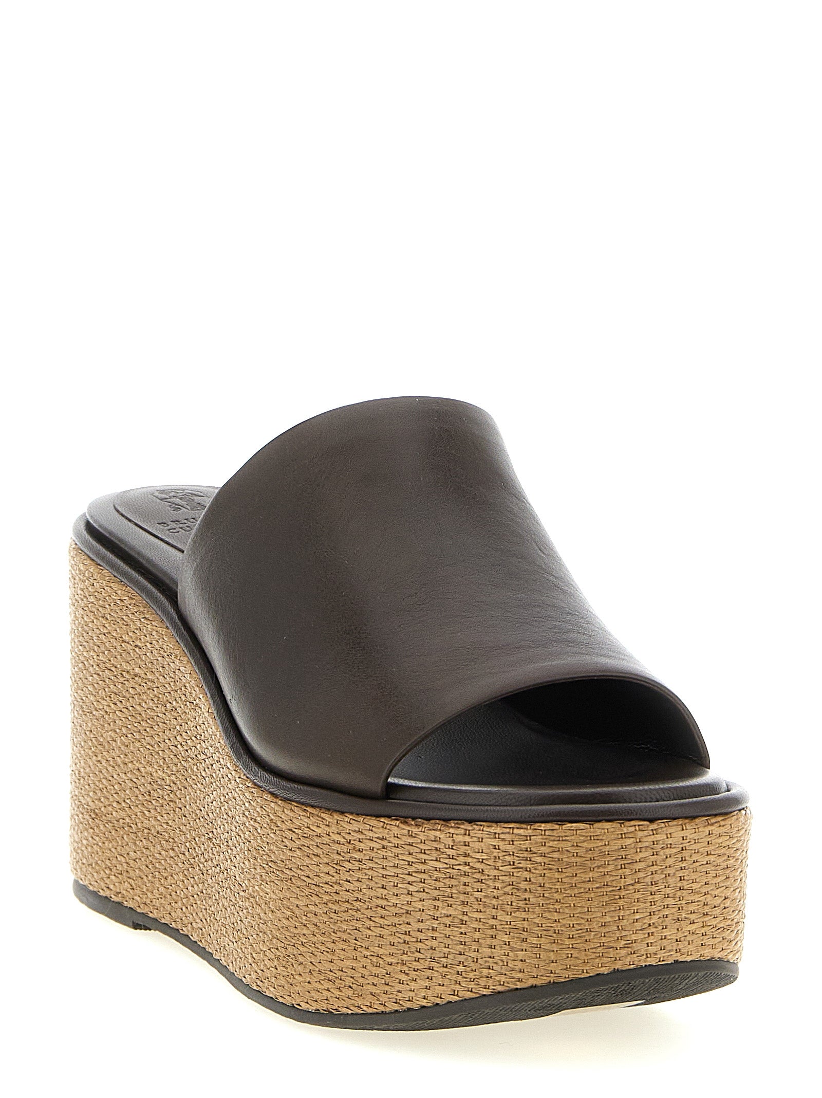 Brunello Cucinelli Leather And Raffia Wedges