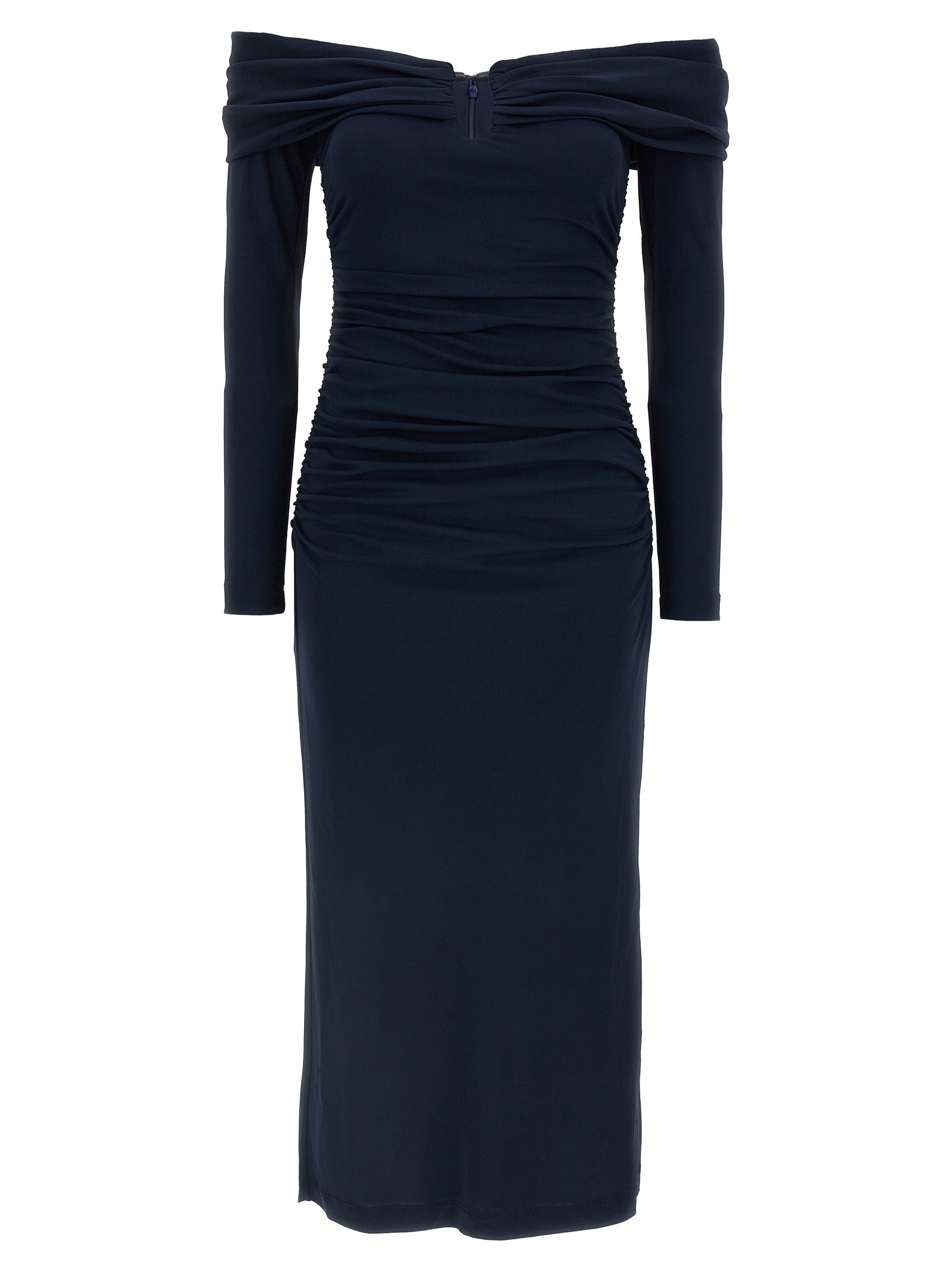 Carolina Herrera Off-shoulder 3/4 Slv Ruched Midi Dress