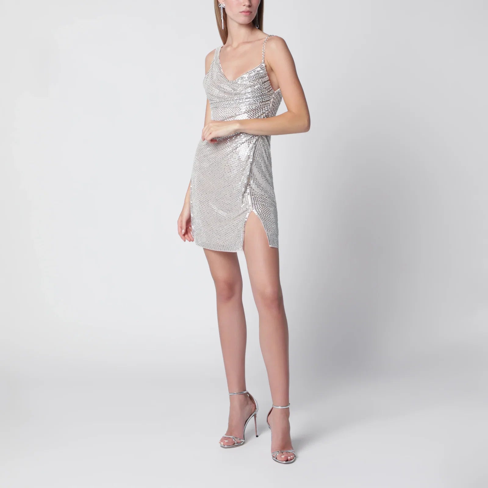 Self-Portrait Champagne mini dress with rhinestones