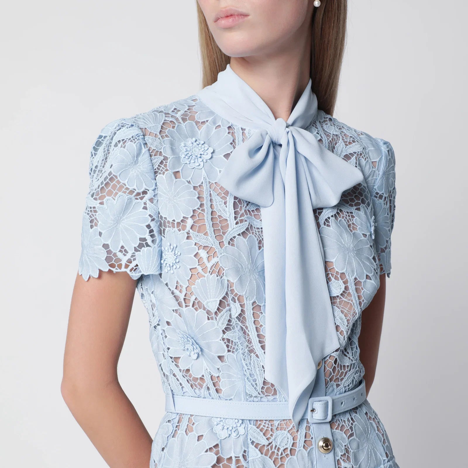 Self-Portrait Tie-neck lace midi dress in blue
