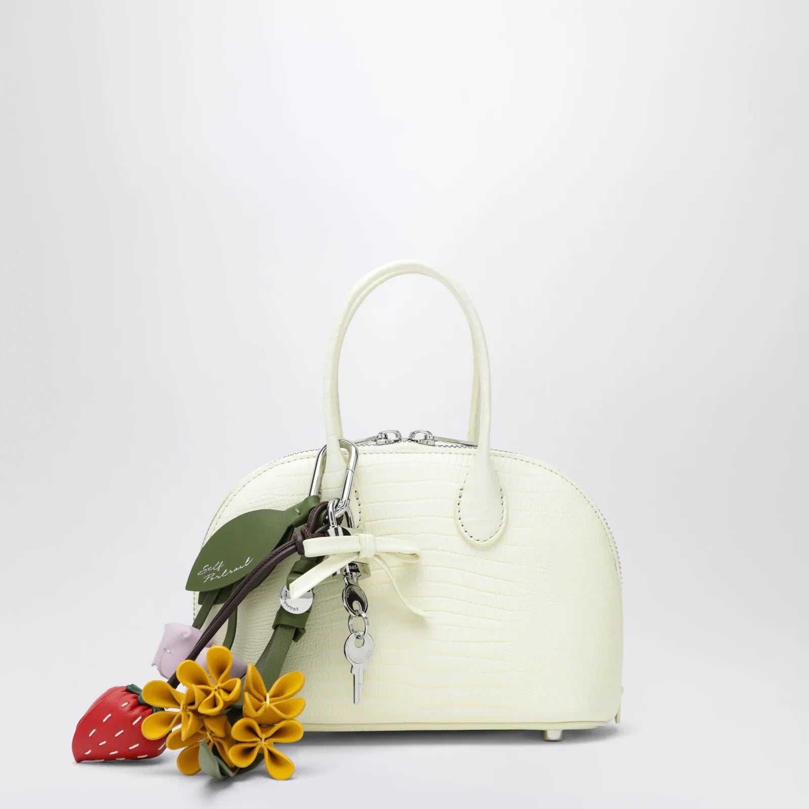 Self-Portrait SELF PORTRAIT Mini embossed leather bowling bag in yellow